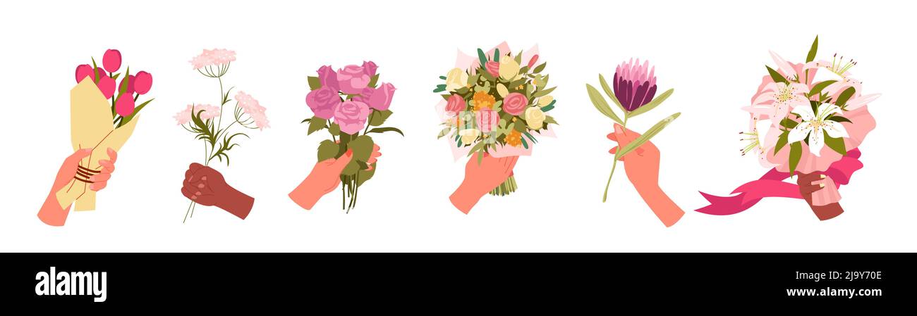 Wide set of spring flower bouquets Stock Vector