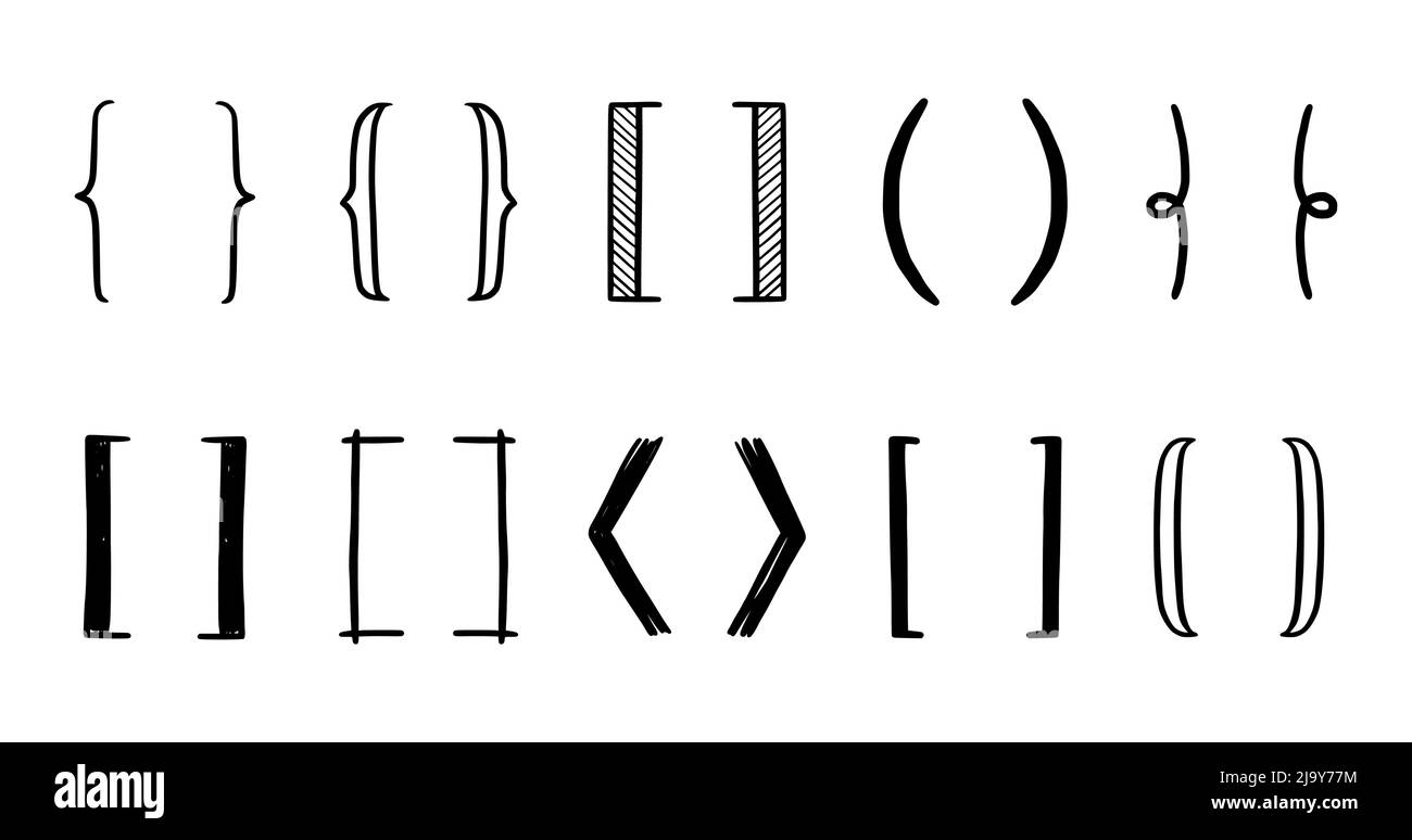 Hand drawn bracket, parenthesis element. Doodle sketch bracket for text, qoute decoration. Line, curly parenthesis shape. Vector illustration. Stock Vector
