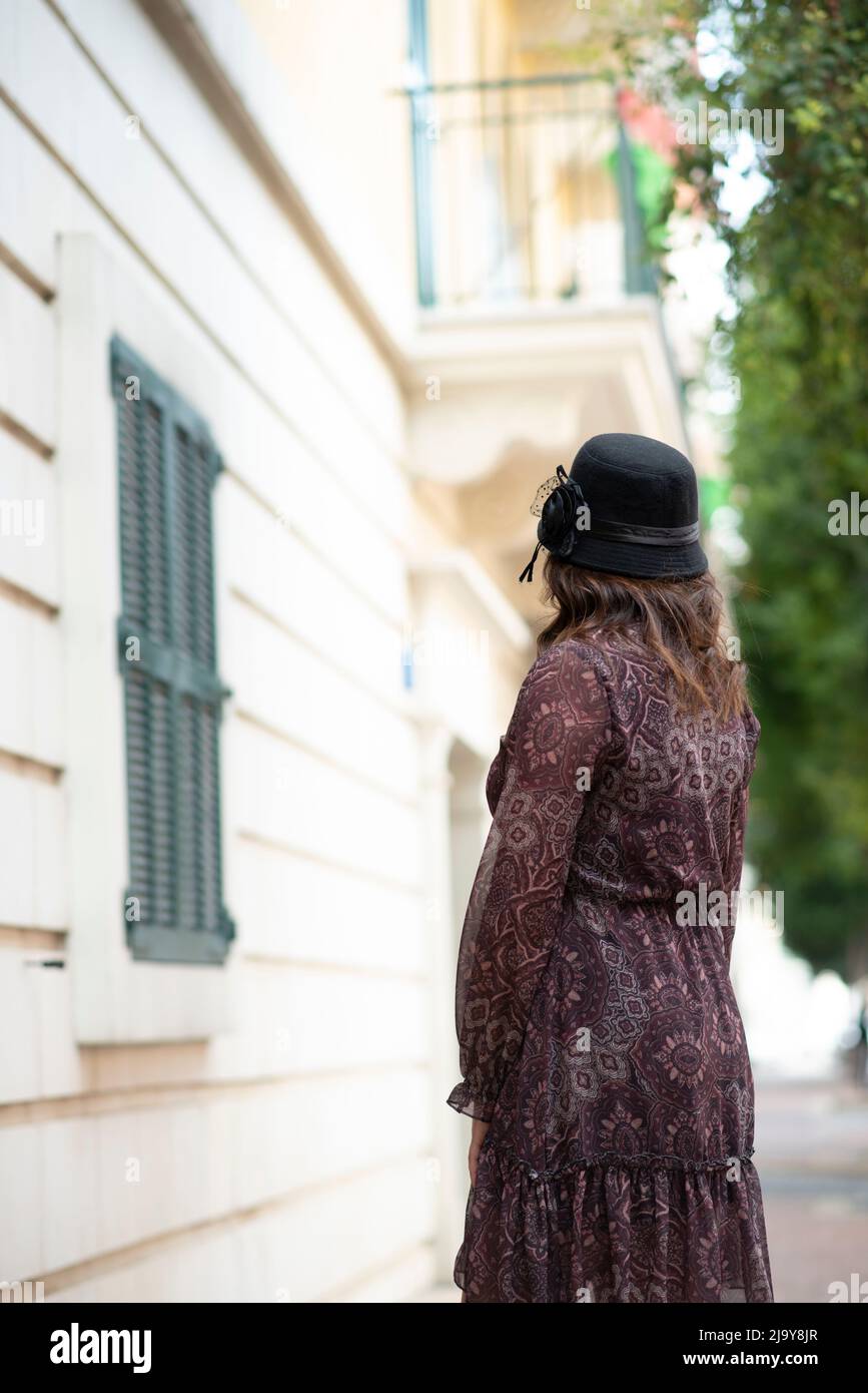 Rear view waiting outdoors Stock Photo Alamy