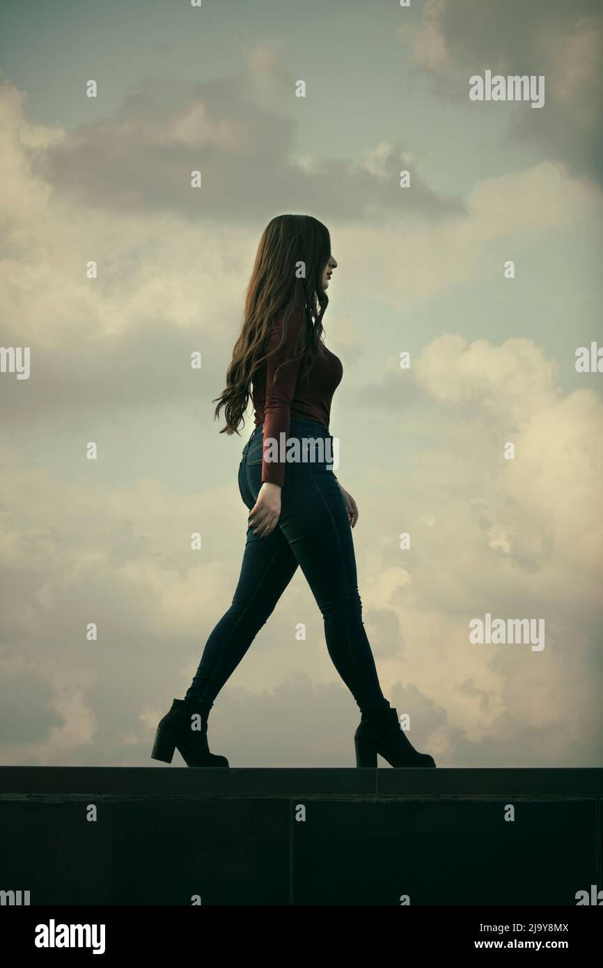 Atmospheric walk young woman hires stock