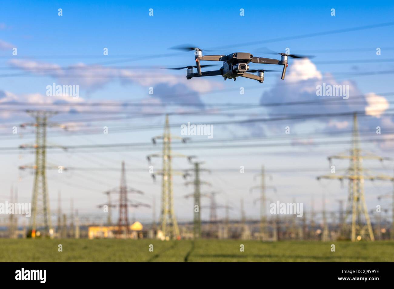 high voltage power lines station. High voltage electric transmission