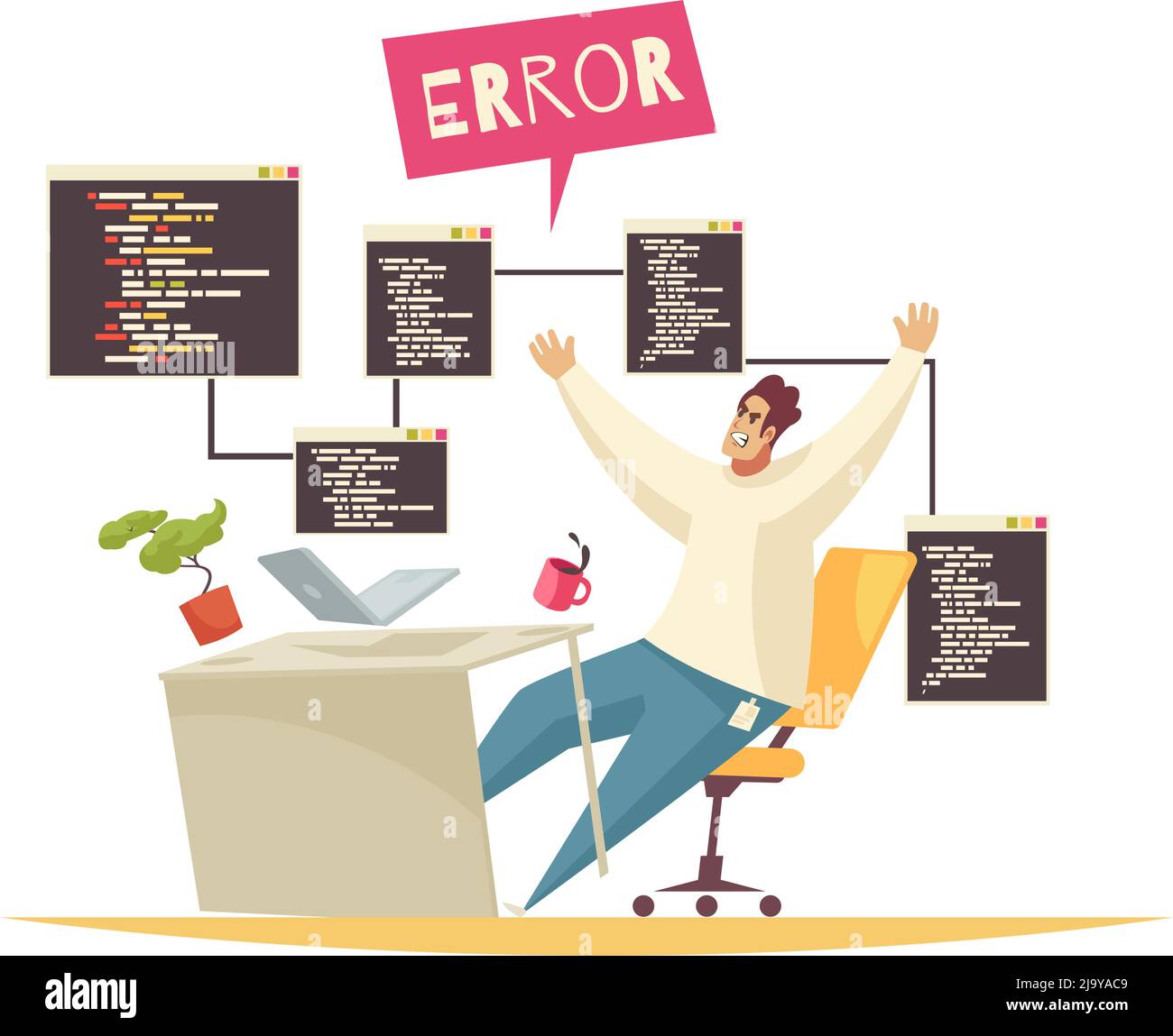 Programmer office concept with error searching symbols flat vector ...