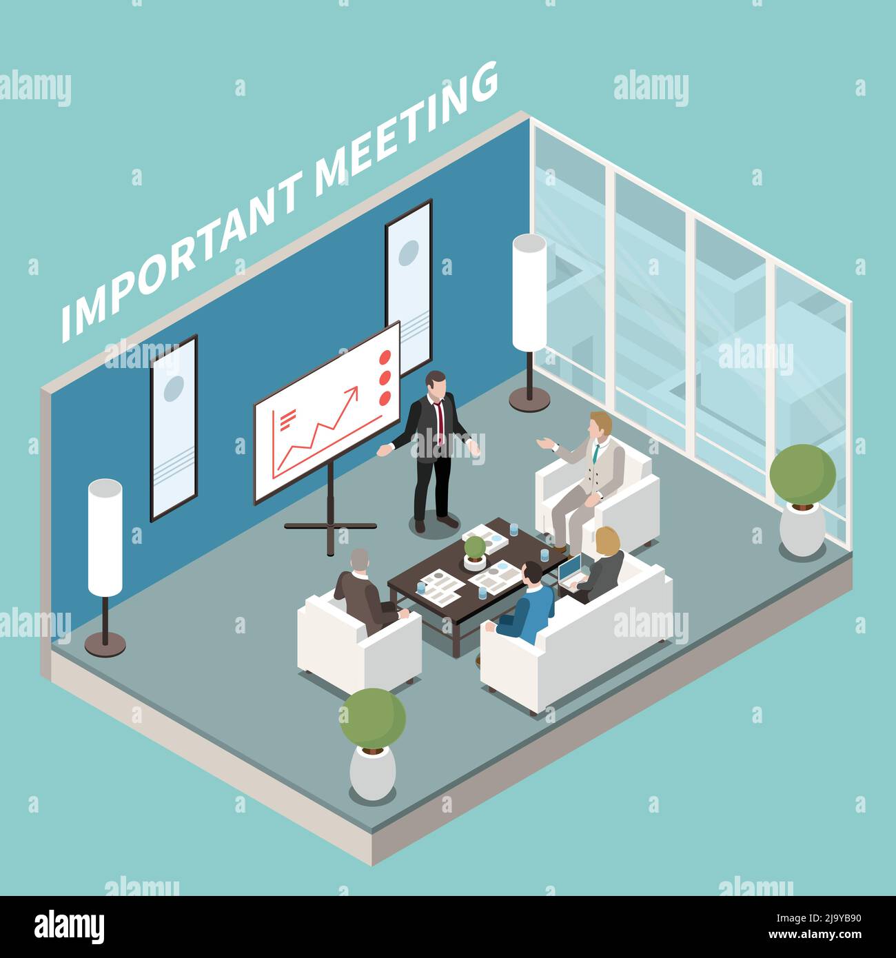 Small meeting room modern office design isometric composition with