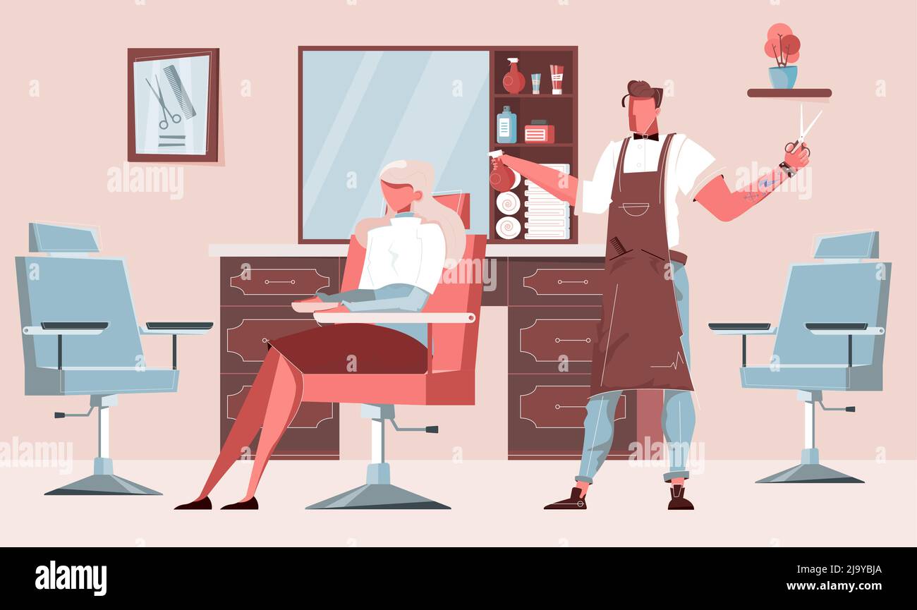 Hairdresser background with hairstyle and outlook symbols flat vector