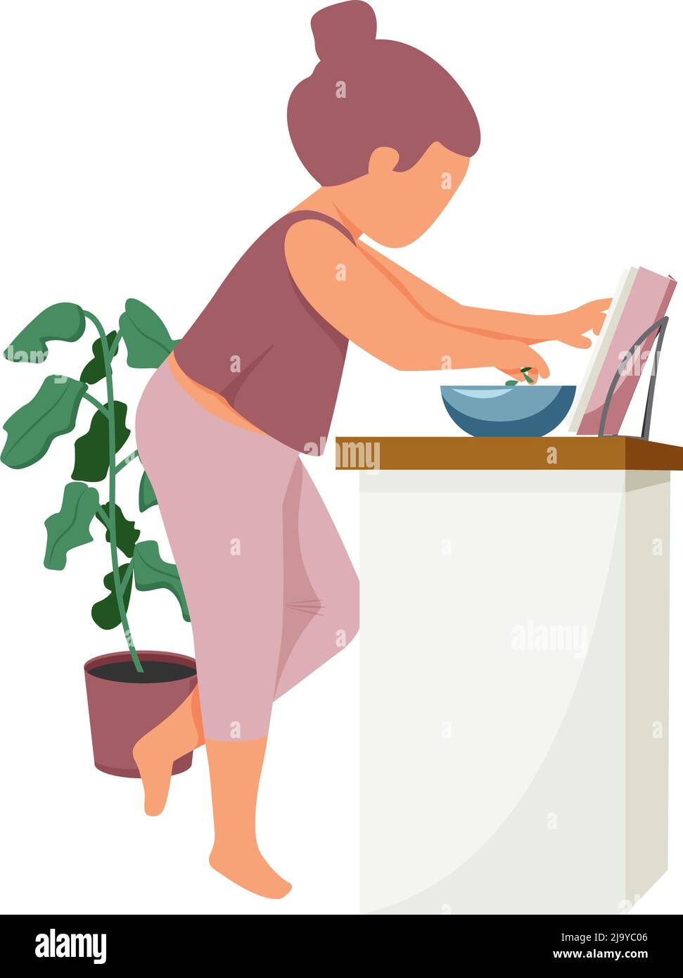 Woman daily routine flat composition with character of cooking woman ...
