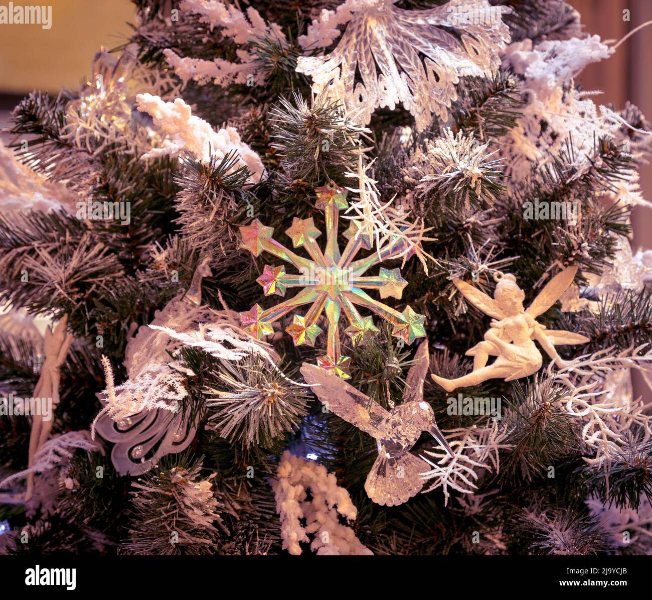 Christmas decorations on the branches of fir tree Stock Photo Alamy