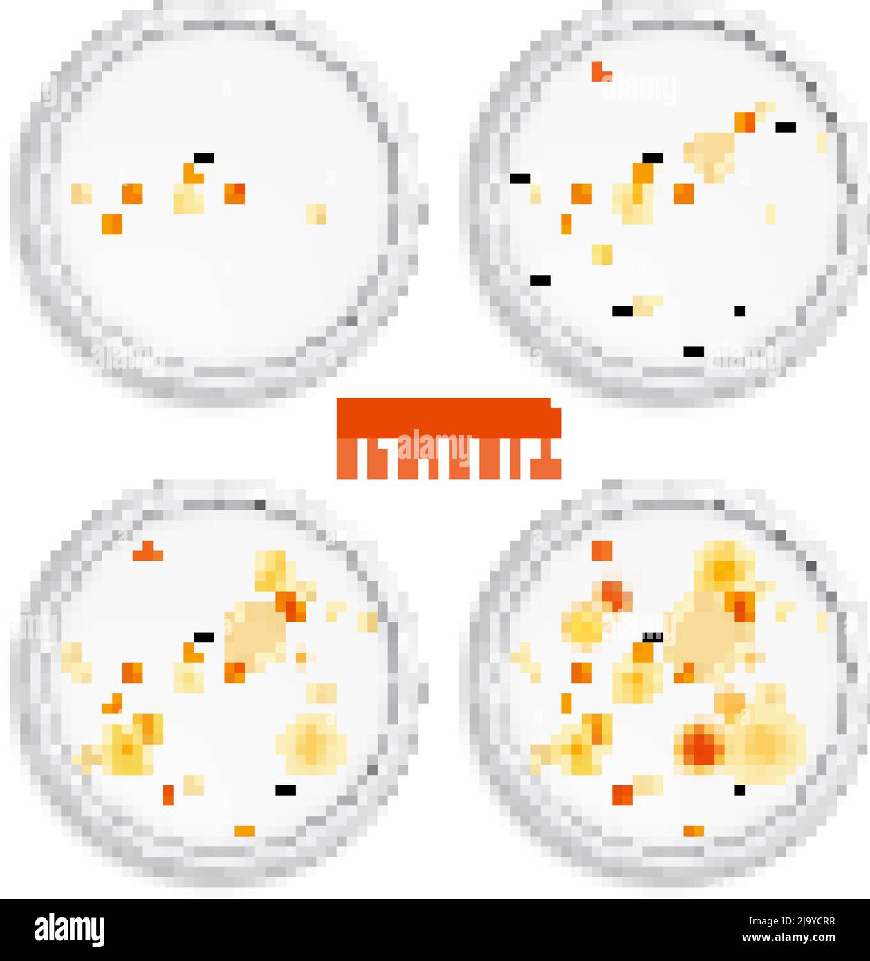 Mold fungus bacteria colonies set of four realistic images with round frames colourful dots and text vector illustration Stock Vector