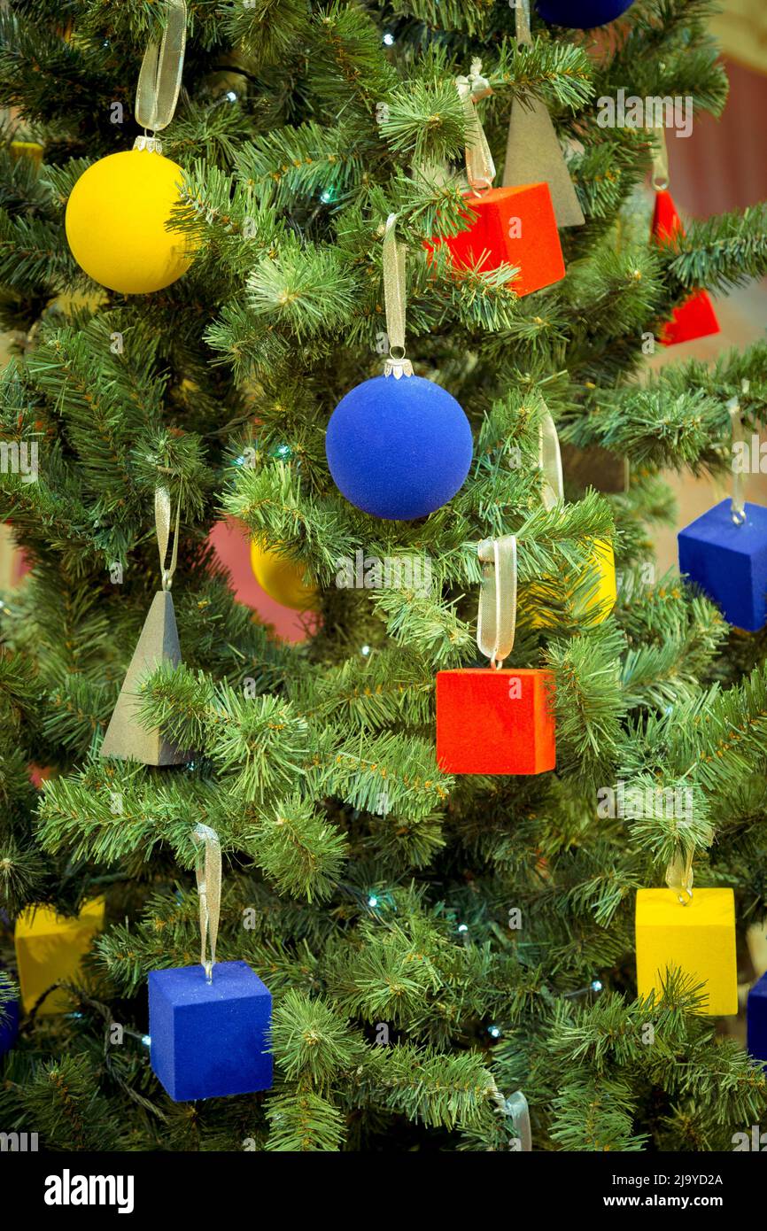 Christmas decorations on the branches of fir tree Stock Photo Alamy