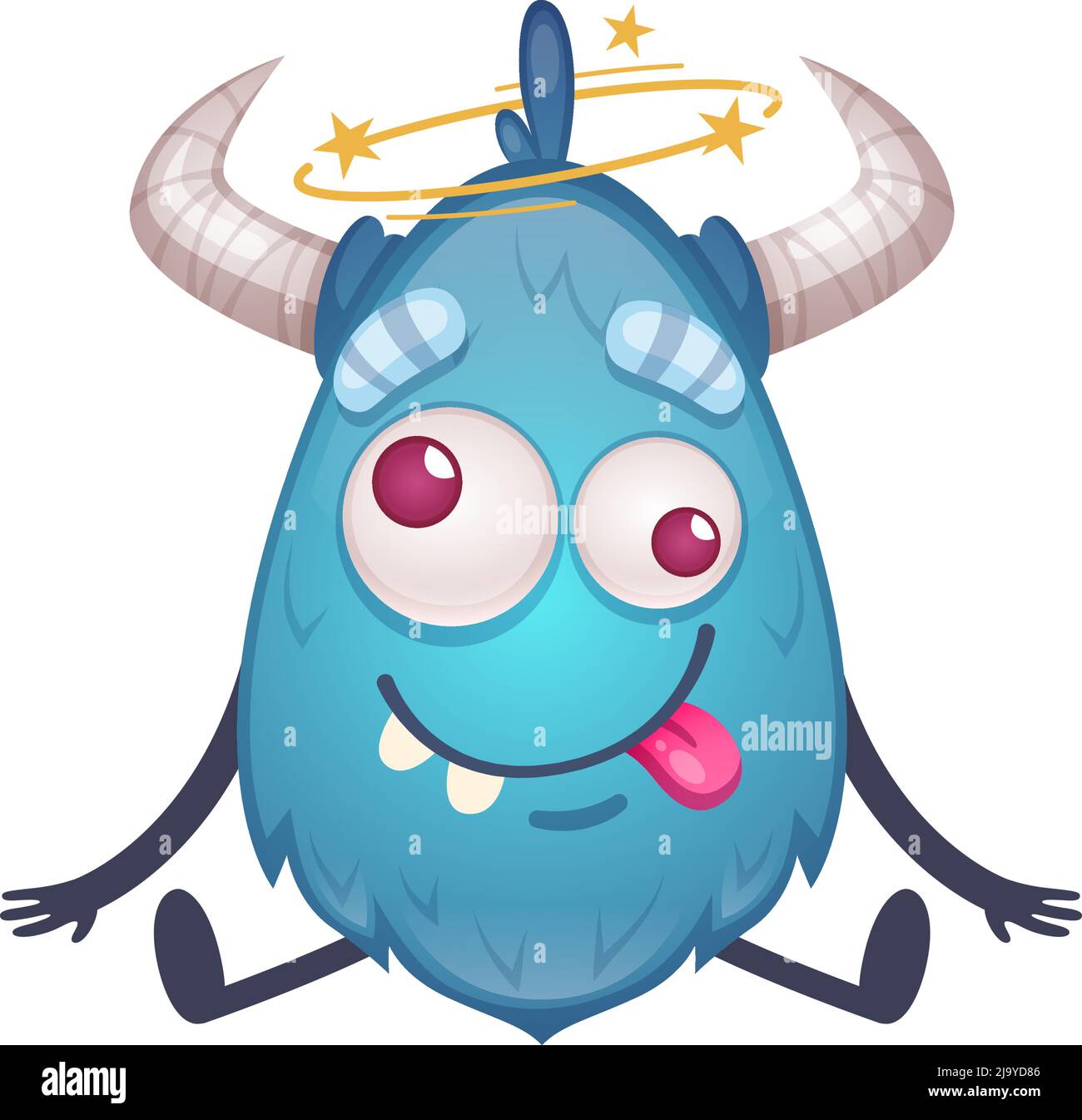 Cute cartoon creature of blue color with horns feel dizzy vector