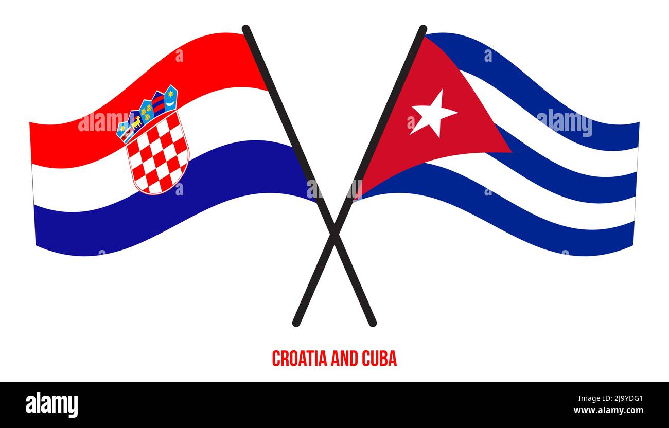 Croatia and Cuba Flags Crossed And Waving Flat Style. Official Proportion. Correct Colors. Stock Photo