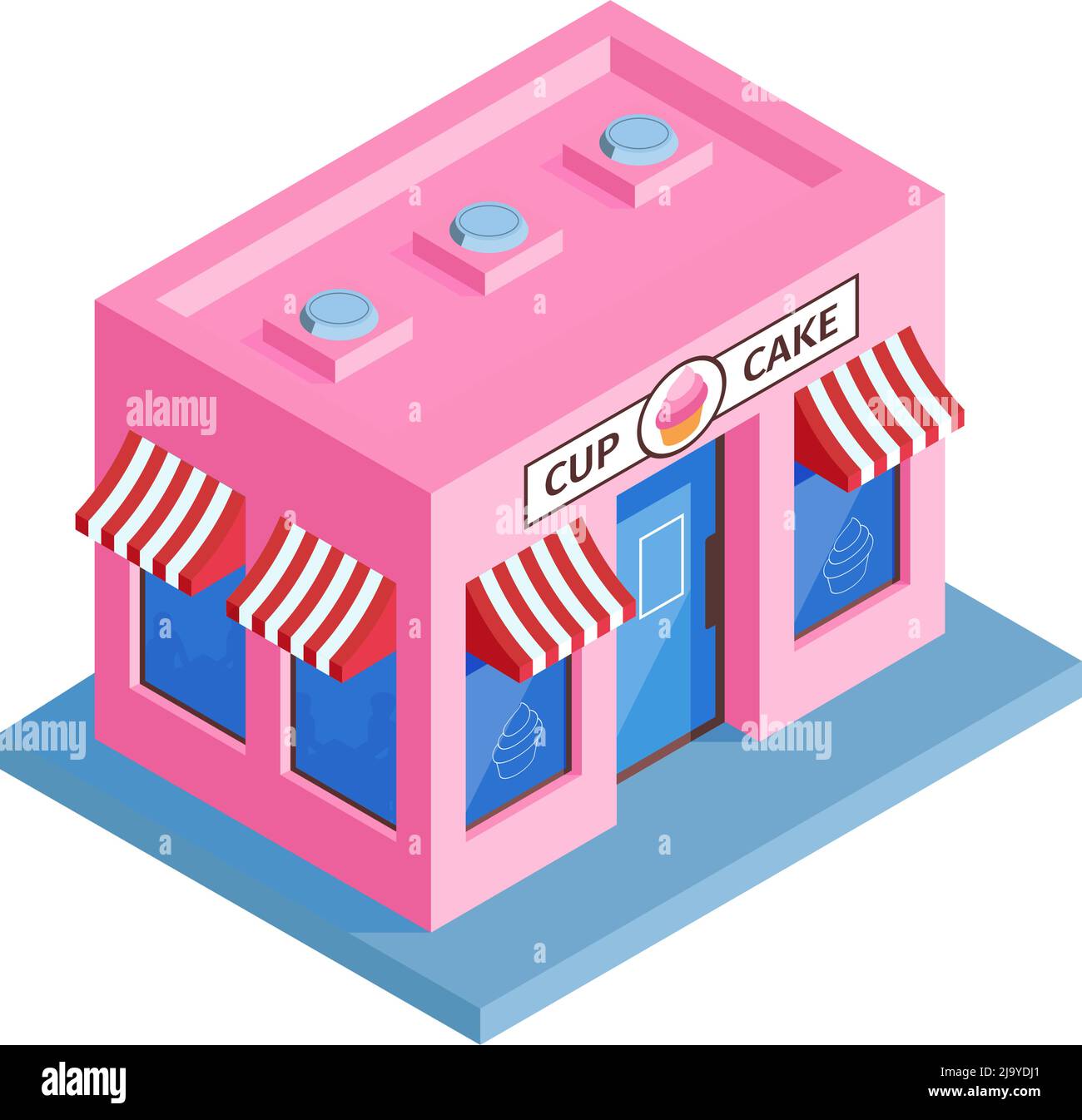 Isometric shops composition with isolated image of confectionery store building on blank background vector illustration Stock Vector
