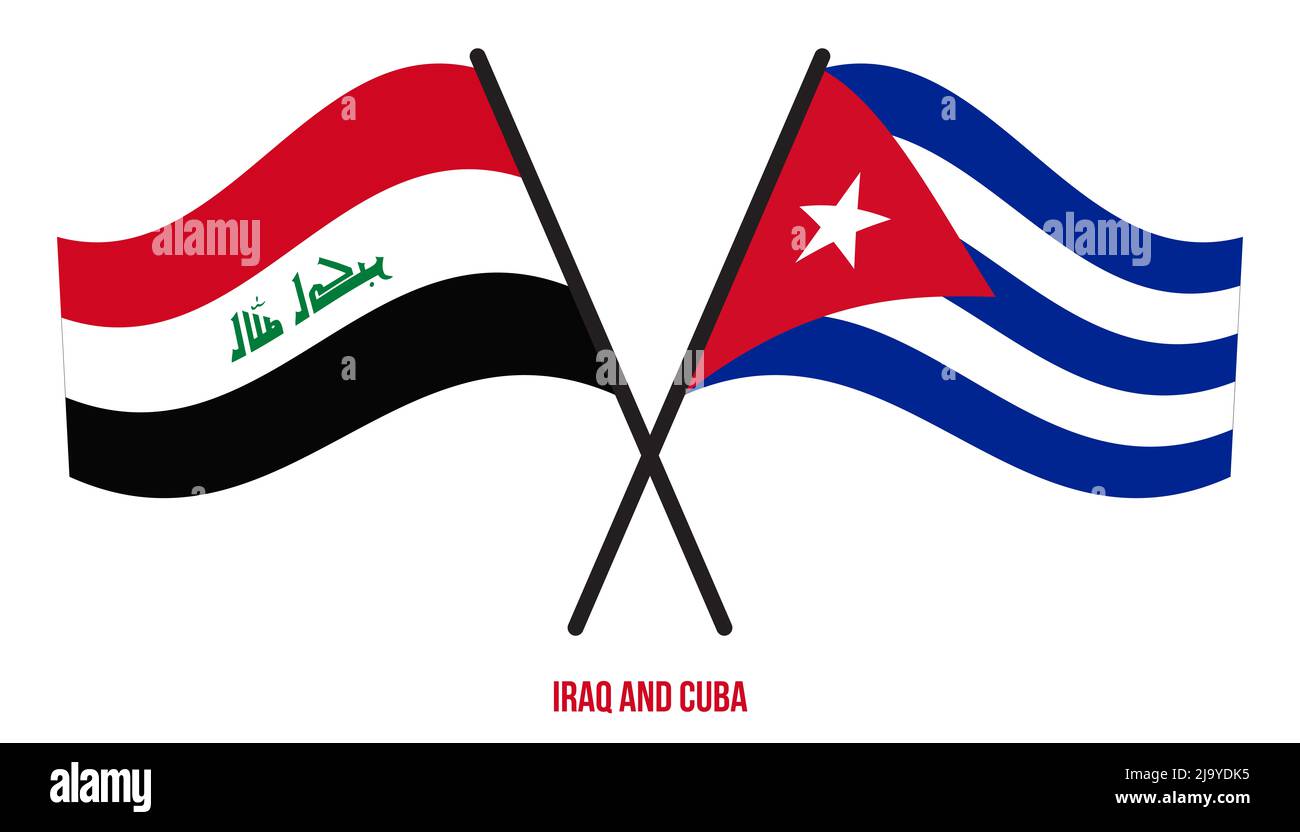 Iraq and Cuba Flags Crossed And Waving Flat Style. Official Proportion. Correct Colors. Stock Photo