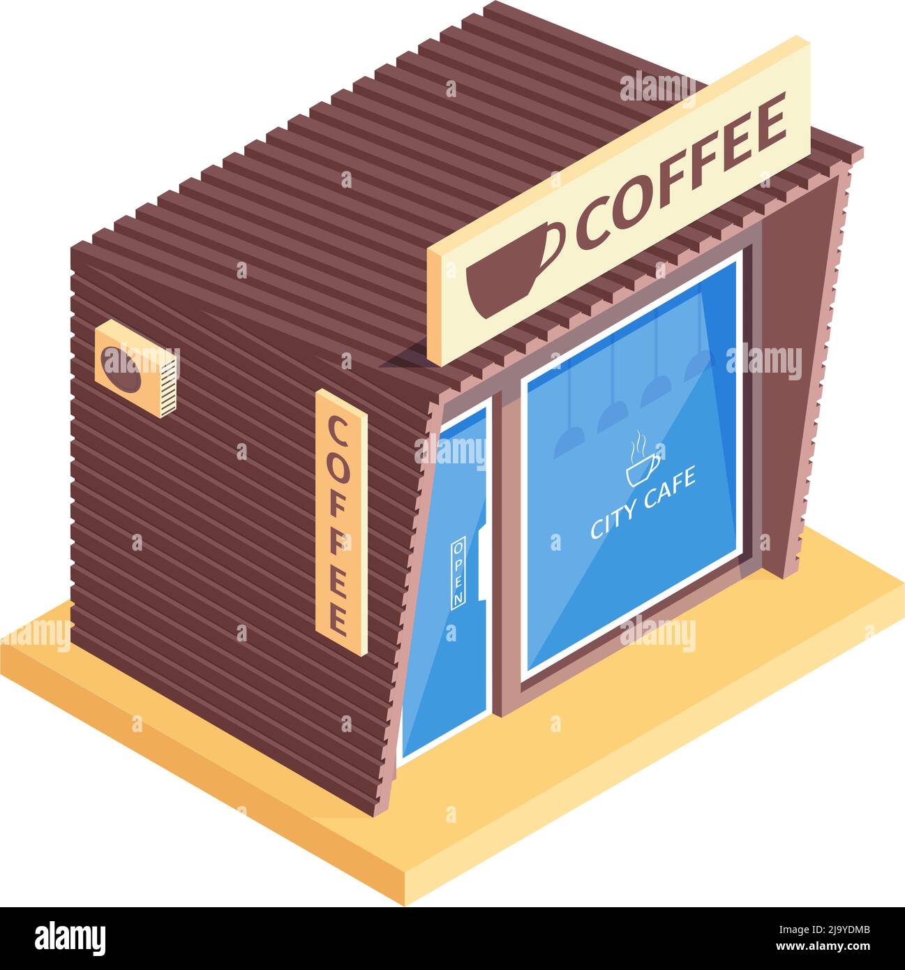 Isometric shops composition with isolated image of coffee shop building on blank background vector illustration Stock Vector