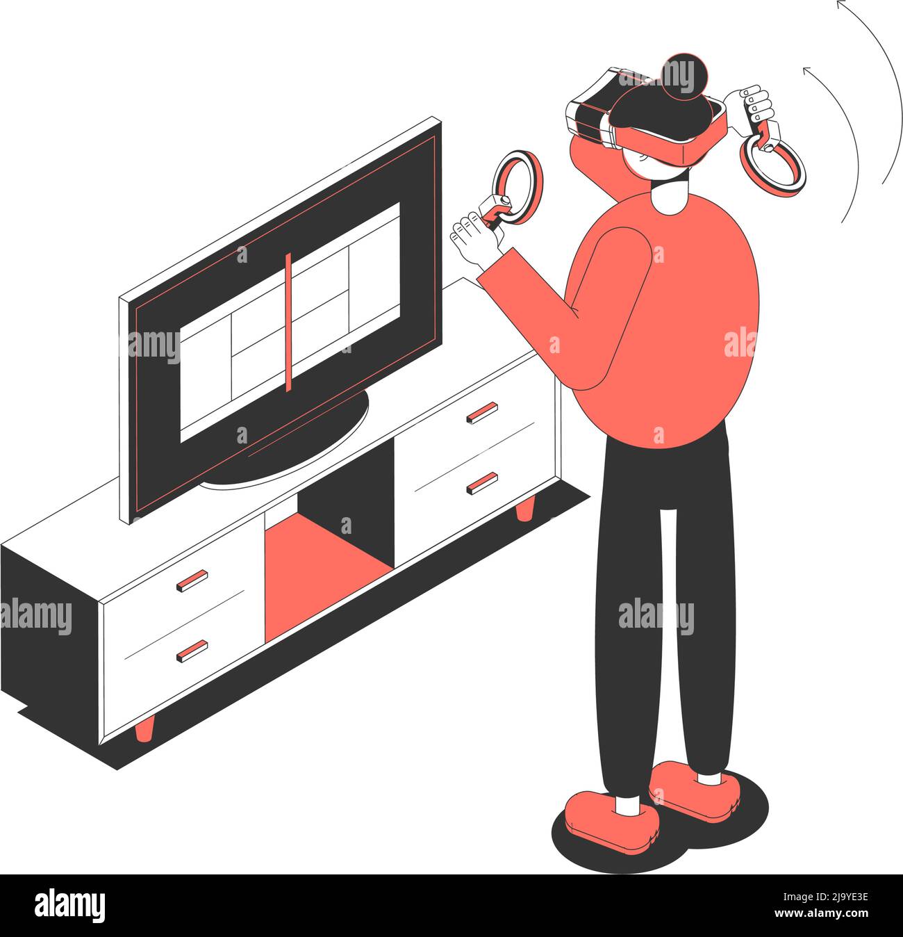 Isometric icon with character wearing virtual reality glasses and ...