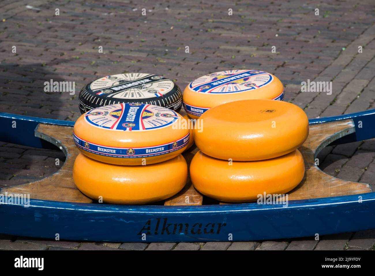 Alkmaar, Netherlands, May 2022. The cheese bars at the Alkmaar cheese market. High quality photo Stock Photo
