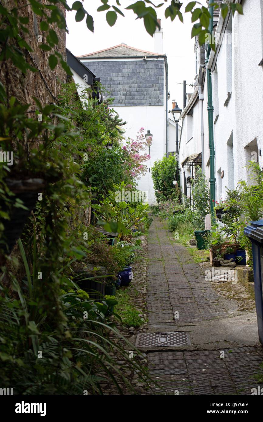 TOTNES, UK JUNE 26, 2021 traditional houses just off the High Street
