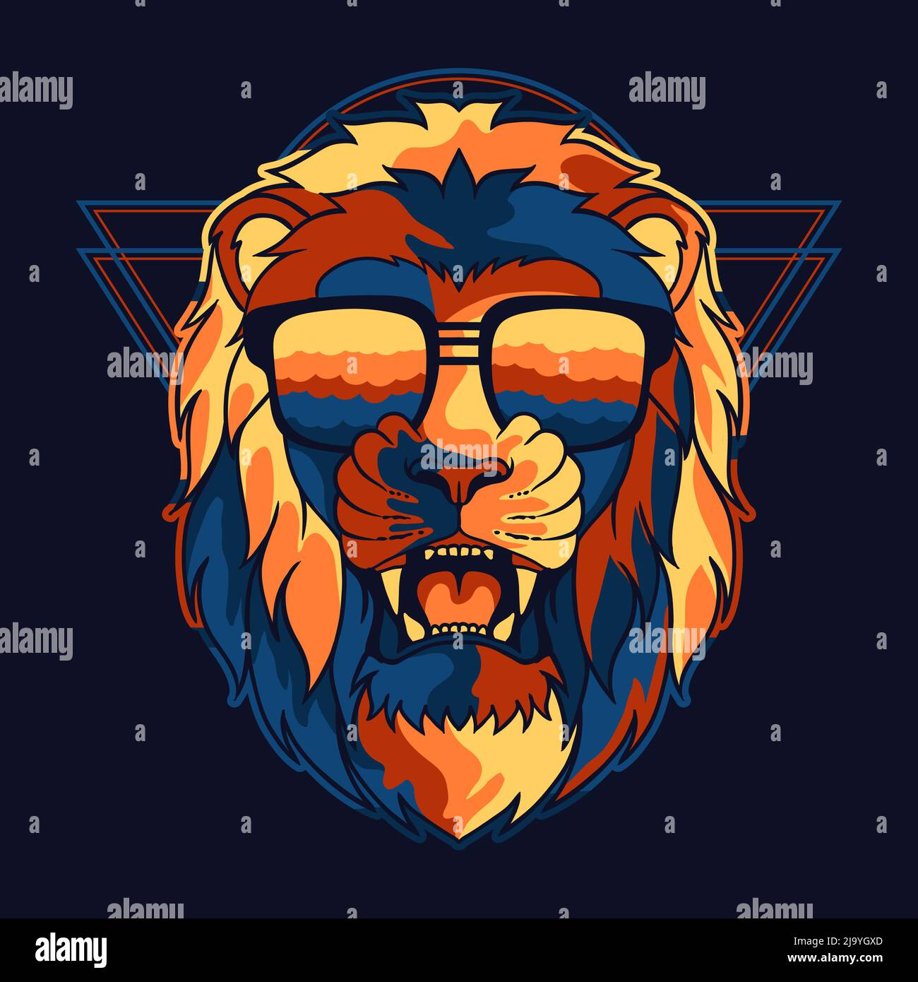 Lion angry colorful wearing a eyeglasses vector illustration Stock Vector