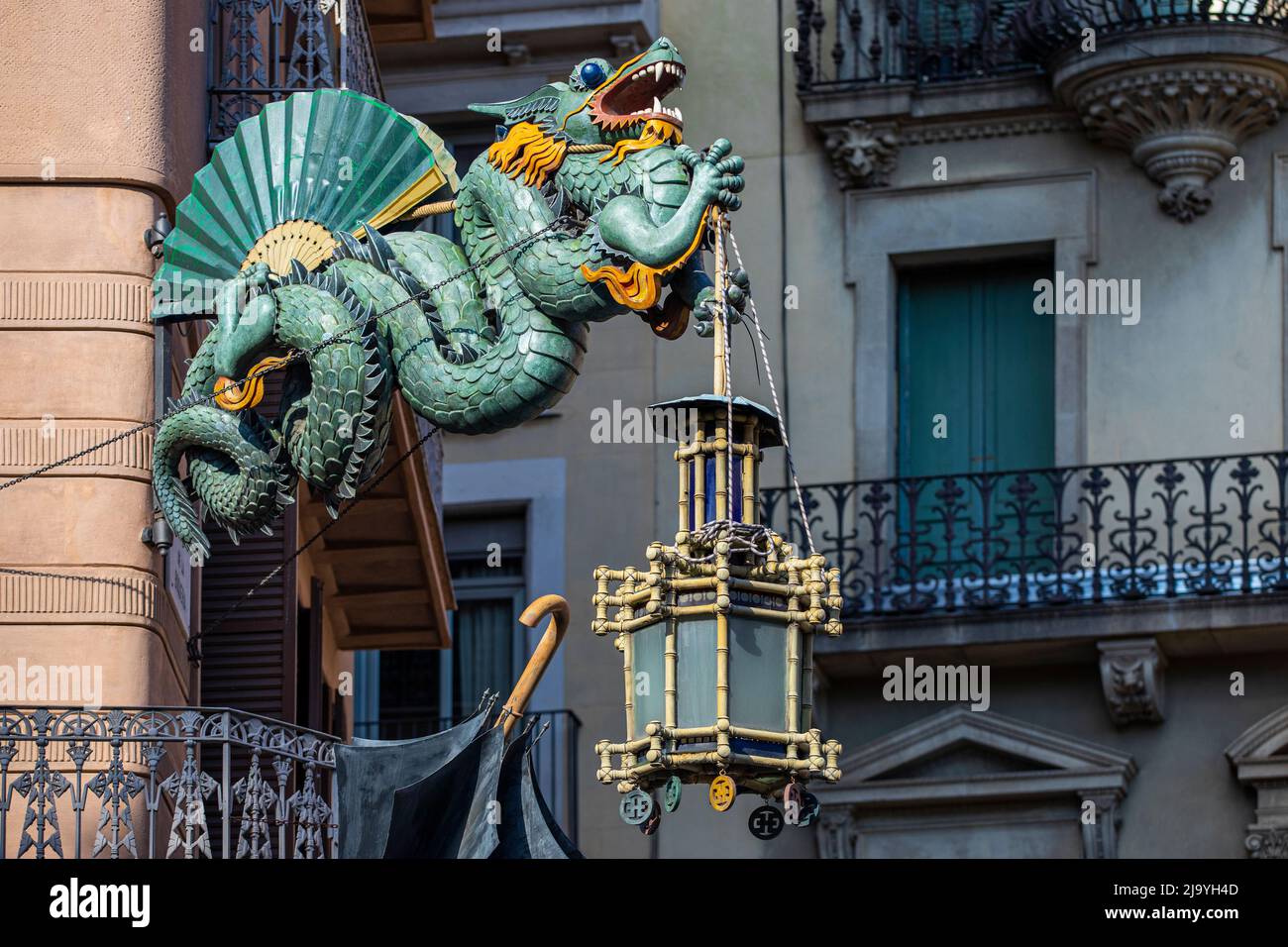 Art Deco Dragon sculpture on La Rambla in Barcelona, Spain Stock Photo