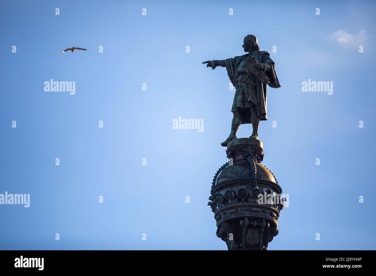Christopher Columbus pointing South in Barcelona, Spain Stock Photo