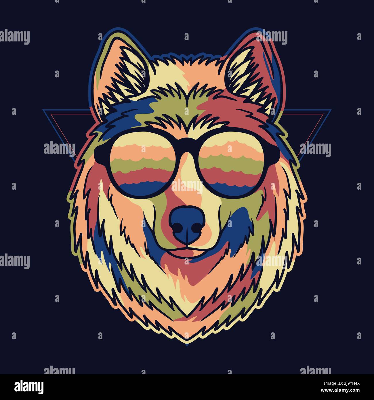 Wolf colorful wearing a eyeglasses vector illustration Stock Vector