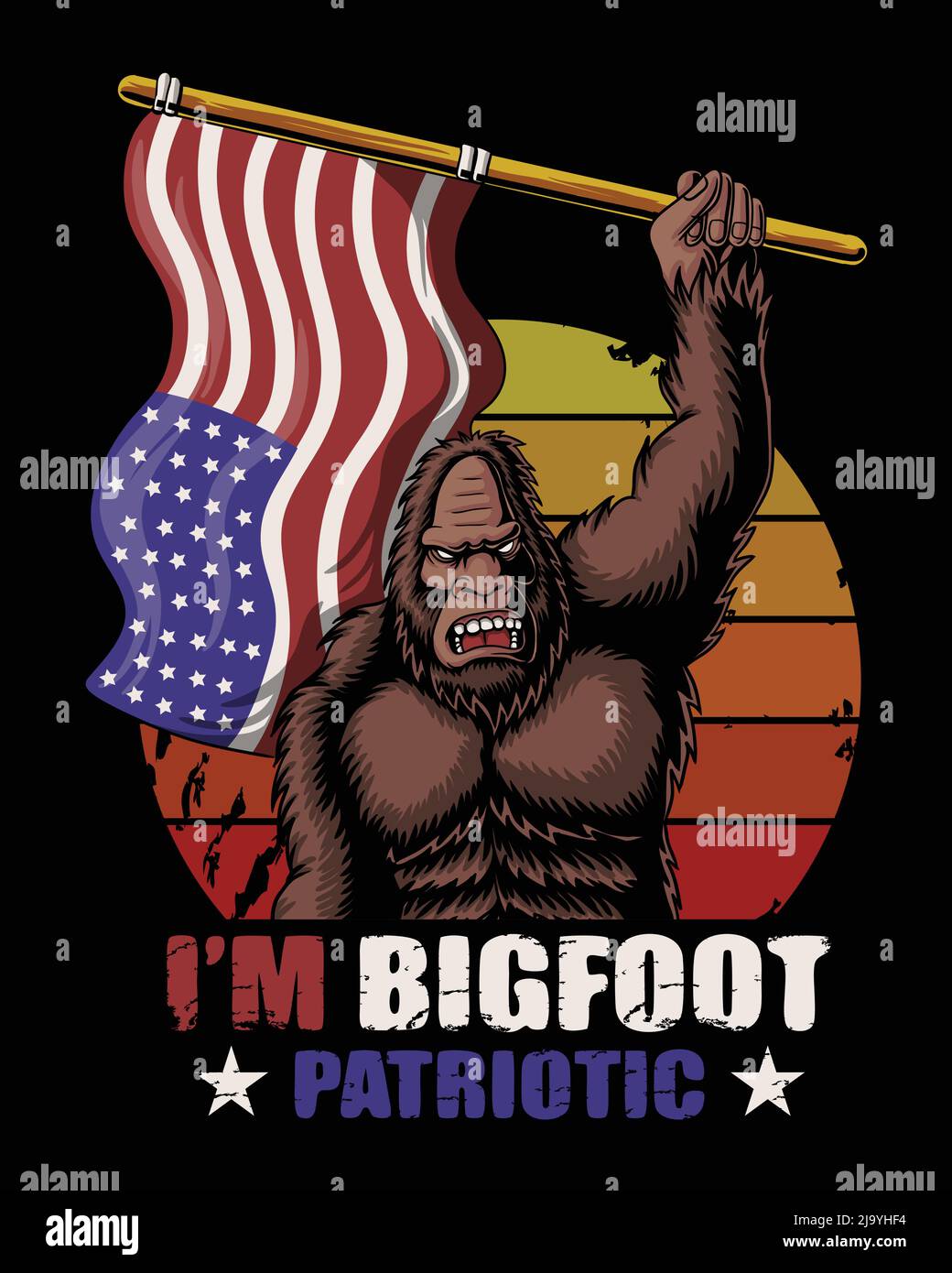 Bigfoot patriotic america flag vector illustration Stock Vector Image