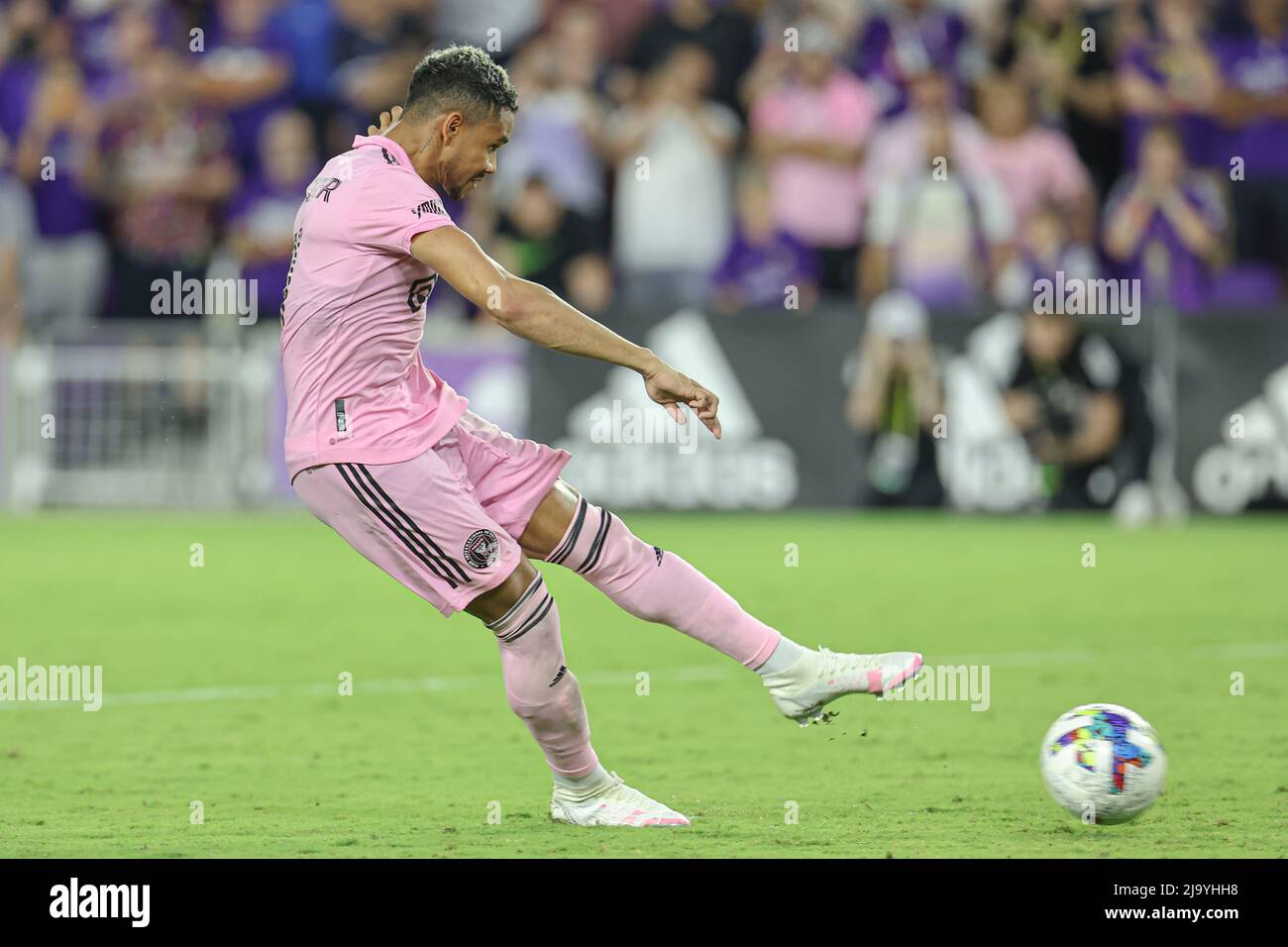 Orlando, FL:  Inter Miami forward Ariel Lassiter (11) kicks but is unsuccessful on this panalty kick during the Lamar Hunt U.S. Cup Round of 16 game a Stock Photo