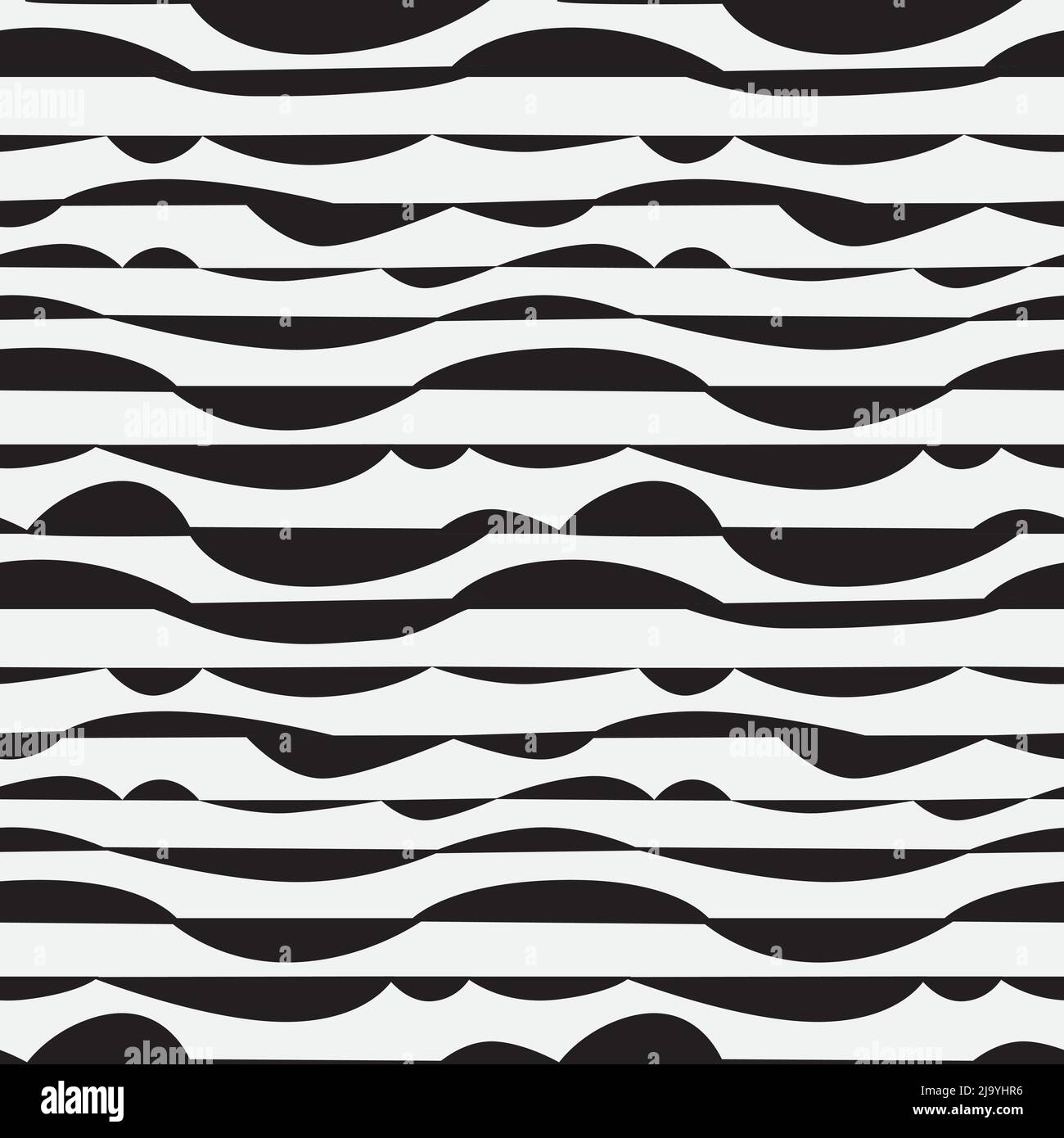 Monochrome abstract winding spots background. Black and white irregular striped seamless pattern. Stock Vector