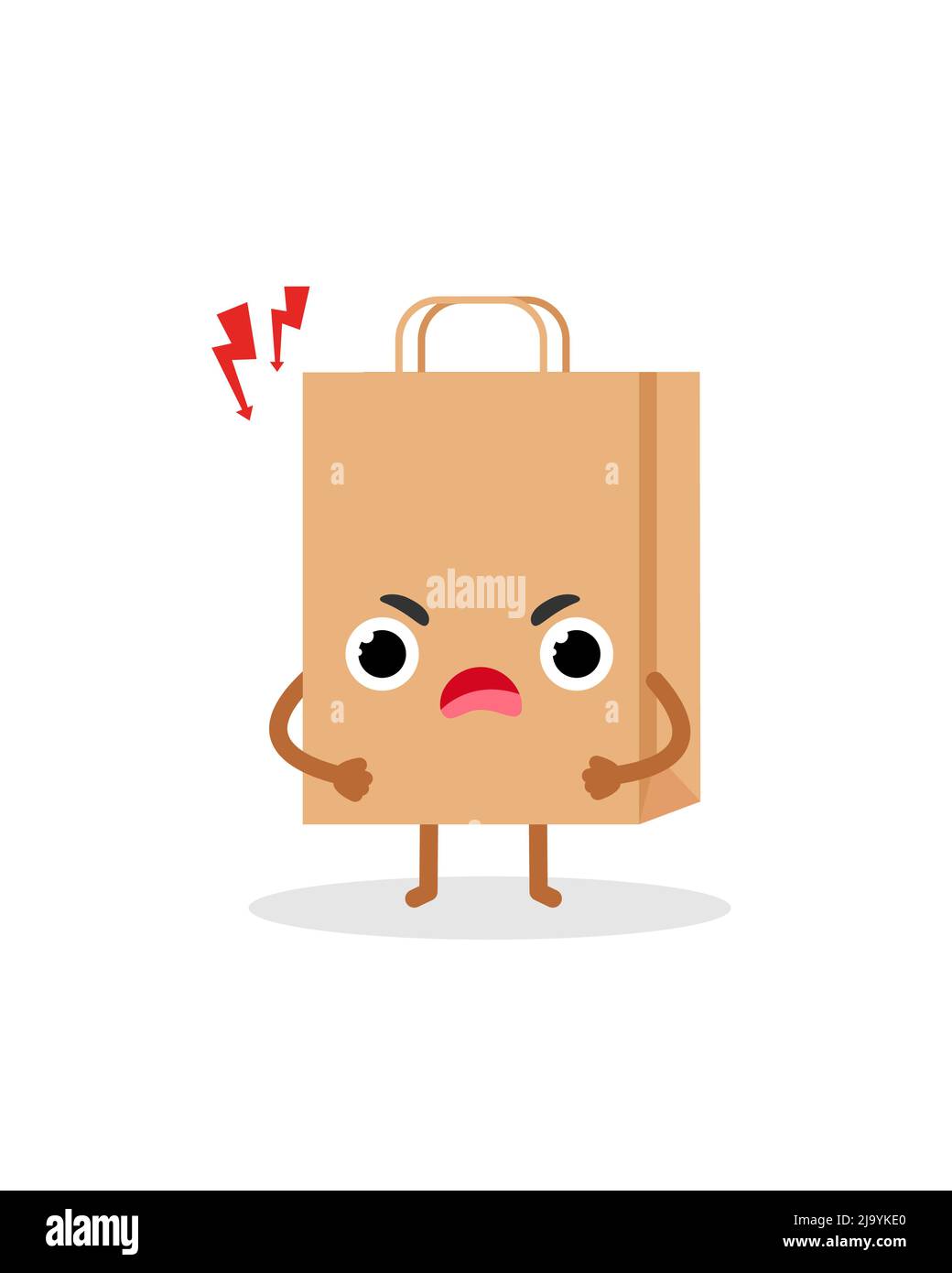 Paper shopping bag emotions angry character. Emoji vector illustration