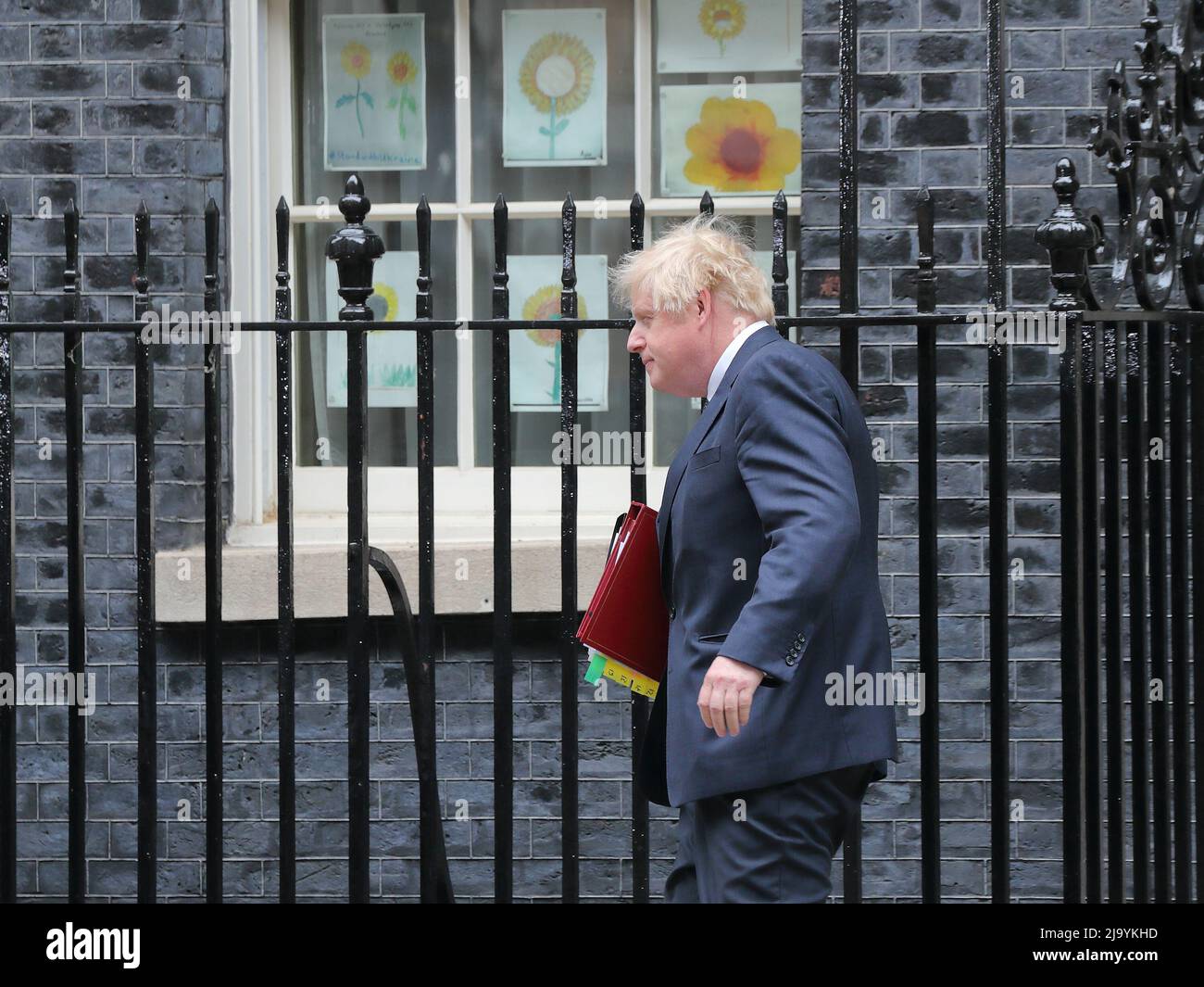 London, UK. 25th May, 2022. Prime Minister Boris Johnson leaves No 10 Downing Street for the PMQ the day the Sue Gray Report is published. Stock Photo