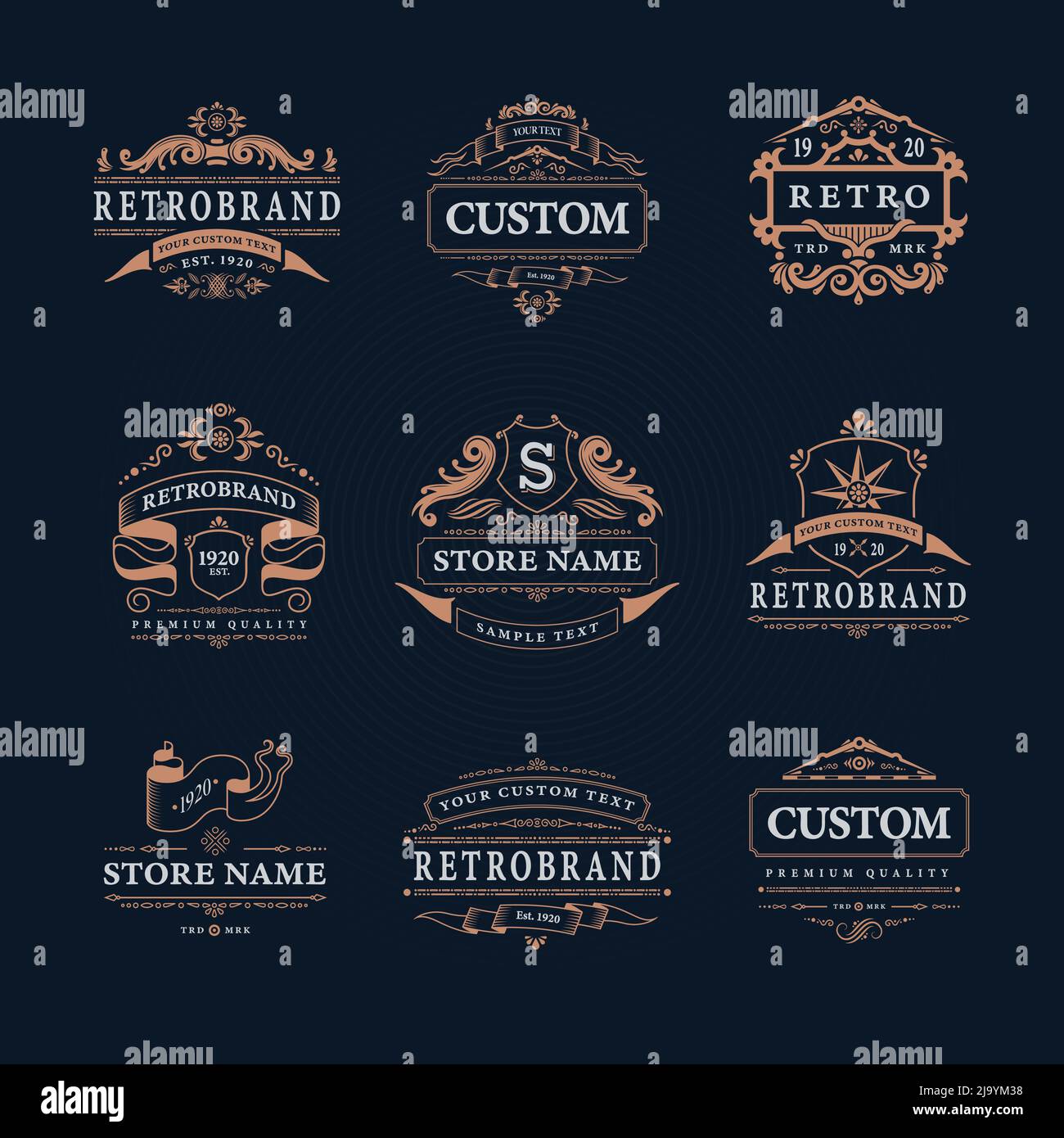 Retro vintage design emblems luxury logos collection with isolated ...