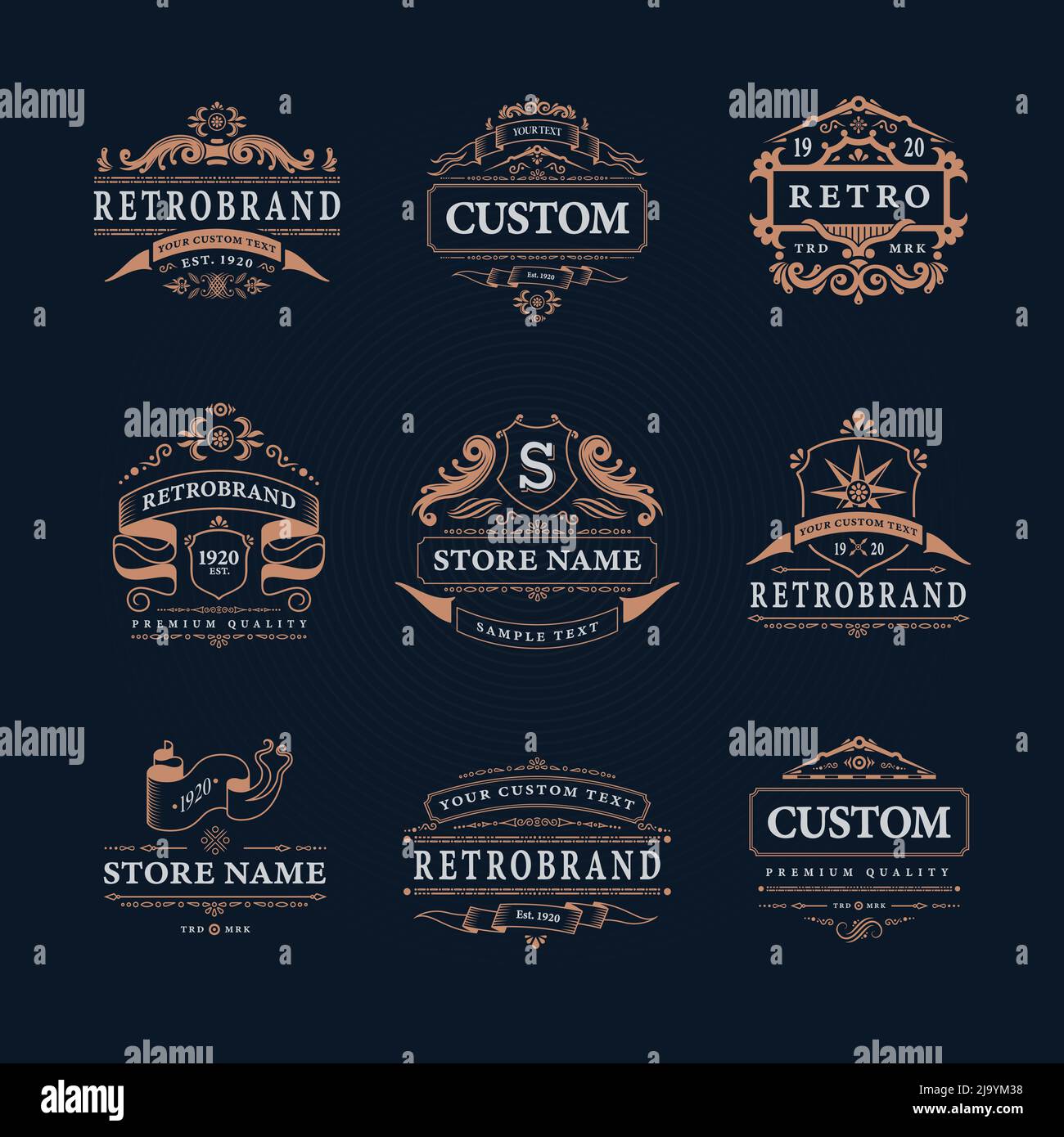 Retro vintage design emblems luxury logos collection with isolated