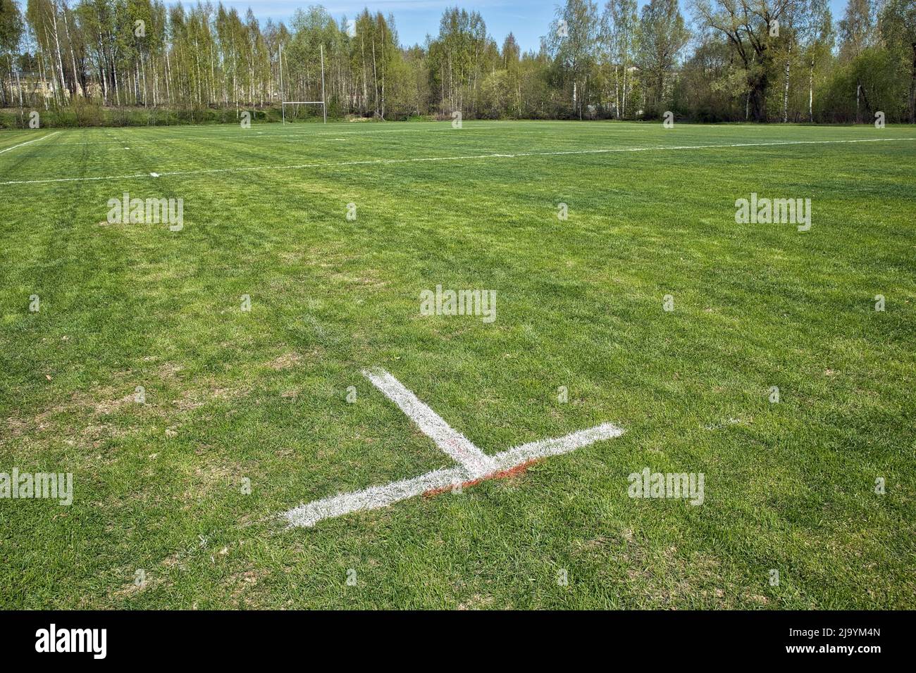 Markings on a American football field Stock Photo Alamy