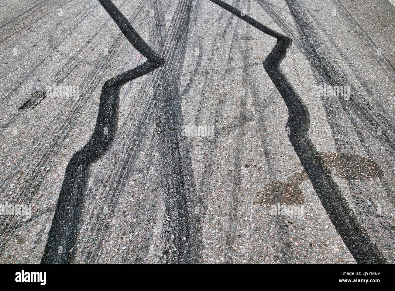 Black tire marks on the road Stock Photo