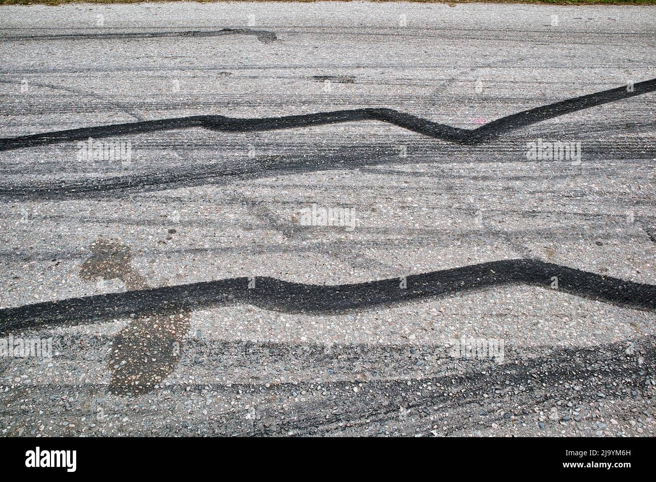 Black tire marks on the road Stock Photo