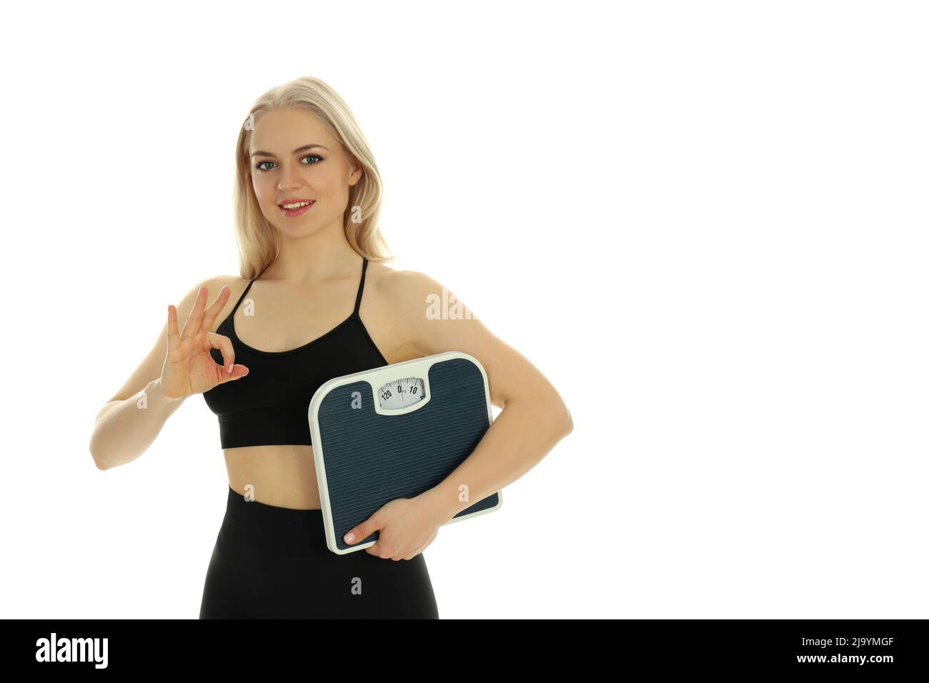 Woman with scales, isolated on white background Stock Photo - Alamy