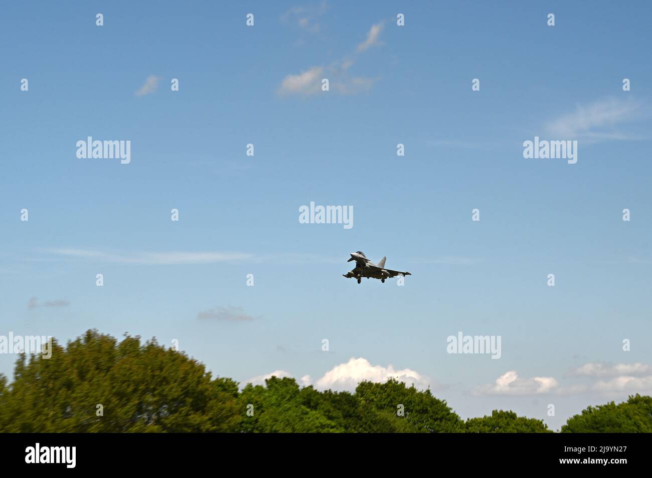 low flying Eurofighter Typhoon, British and NATO Defence aircraft Stock Photo