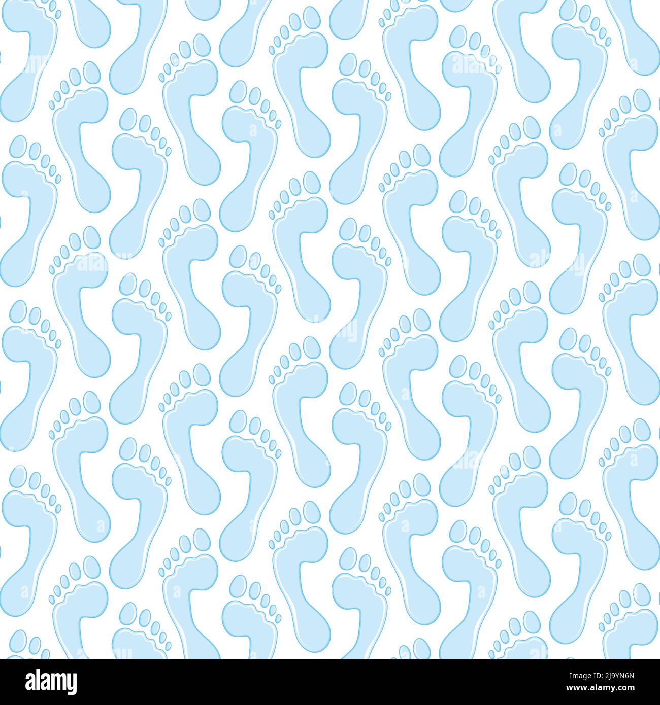 Seamless pattern with footprint, feet, footstep from the water. Vector background with isolated objects on white. Stock Vector