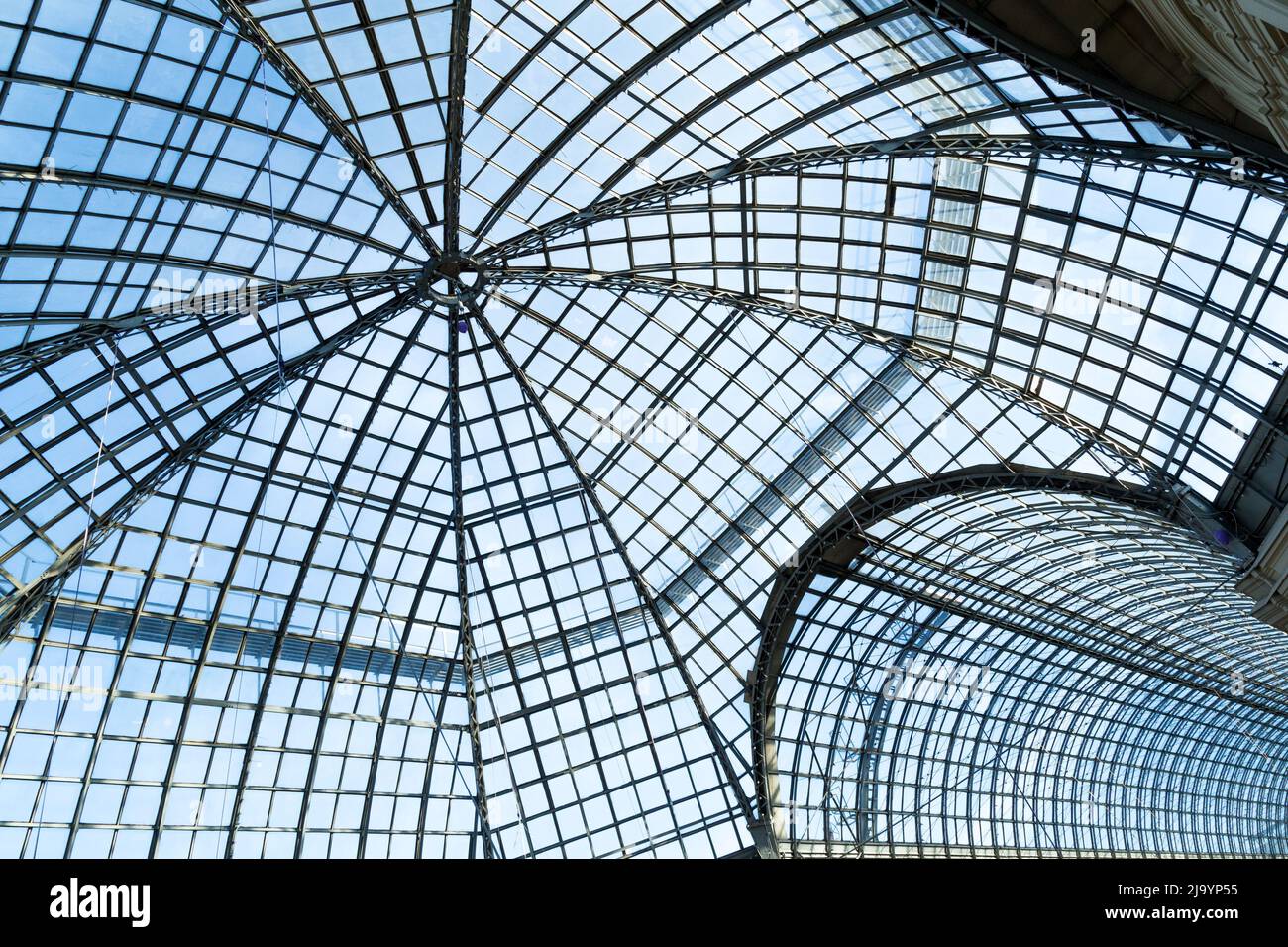 Glass roof dome provides light through, heat dissipation. Stock Photo