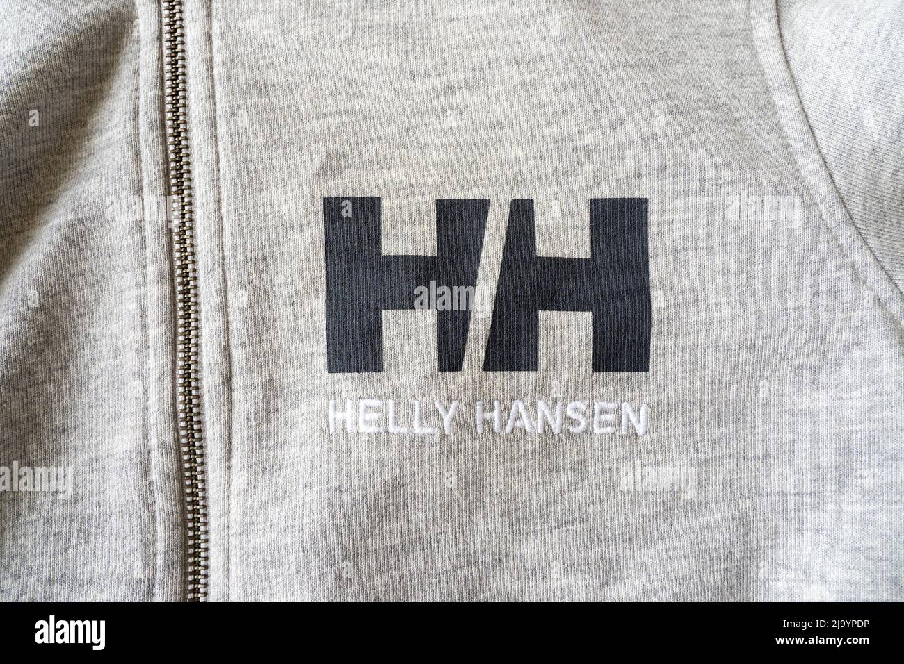 BERLIN - MAY 11: Sport sweater with Helly Hansen logotype in Berlin, May 11. 2022 Stock Photo