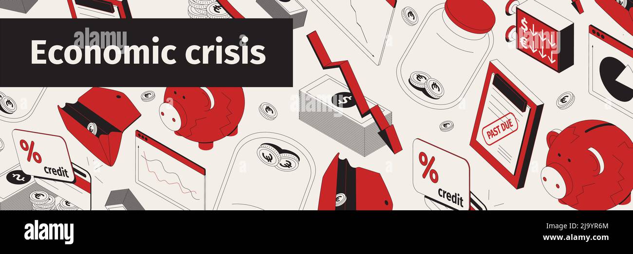 Economic financial crisis recession symbols isometric seamless pattern ...