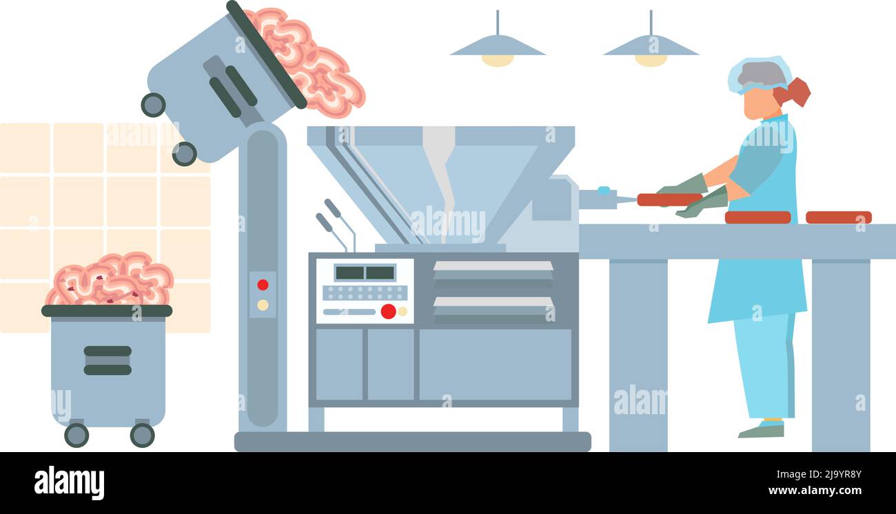 Meat processing plant flat composition with factory kitchen equipment