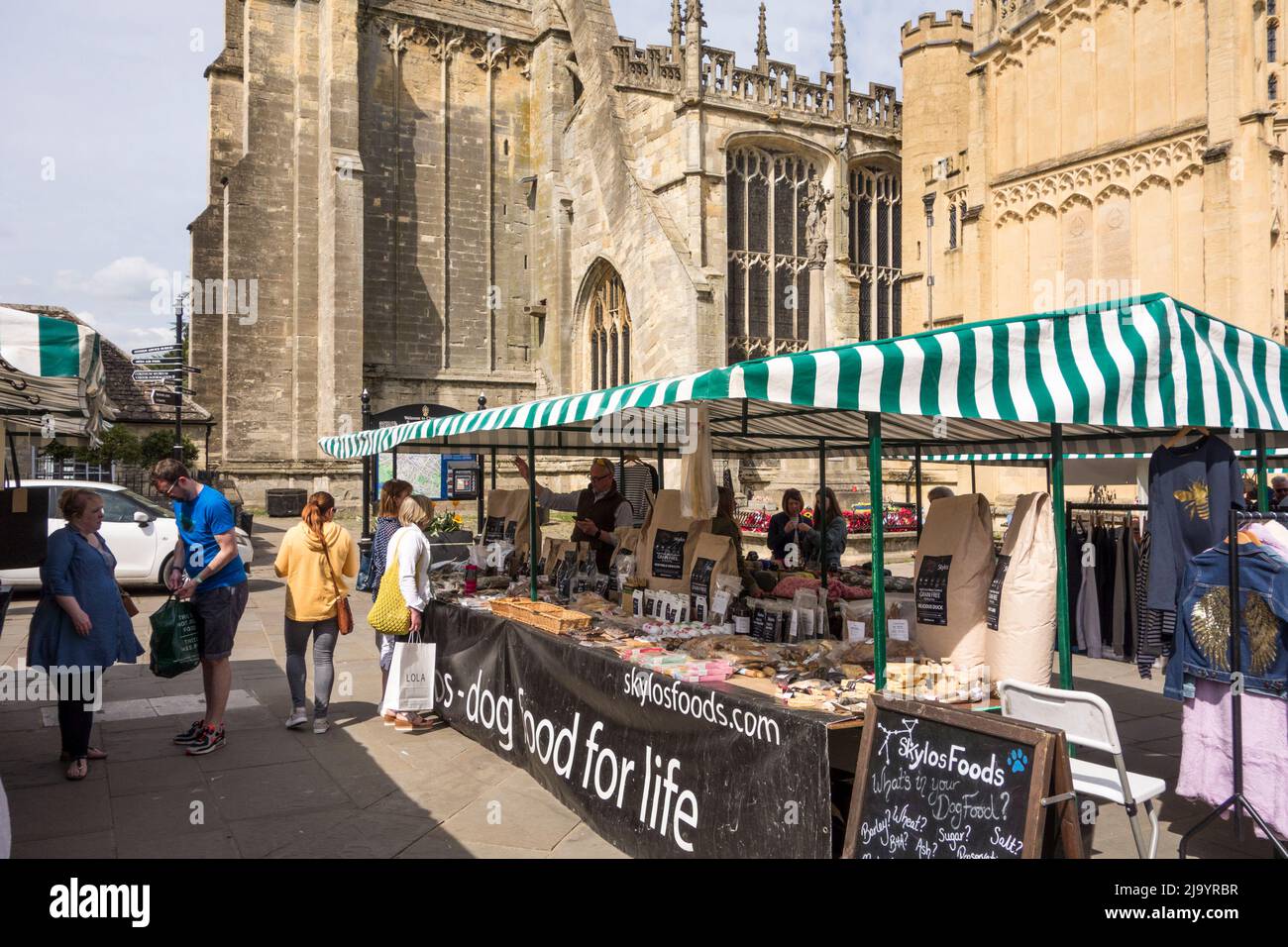 Shoppers at Saturday outdoor market in Market Place, Cirencester, Gloucestershire, UK Stock Photo