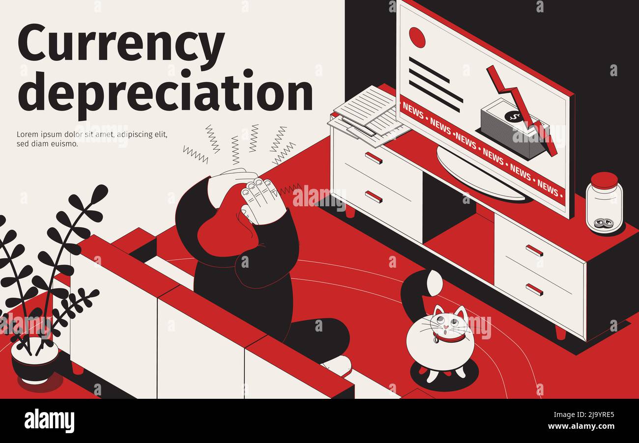 Currency depreciation isometric composition vector illustration Stock ...