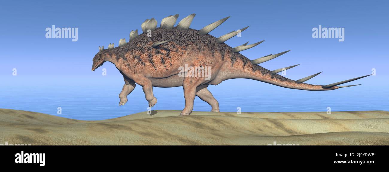 Kentrosaurus dinosaur in the desert 3D render Stock Photo Alamy