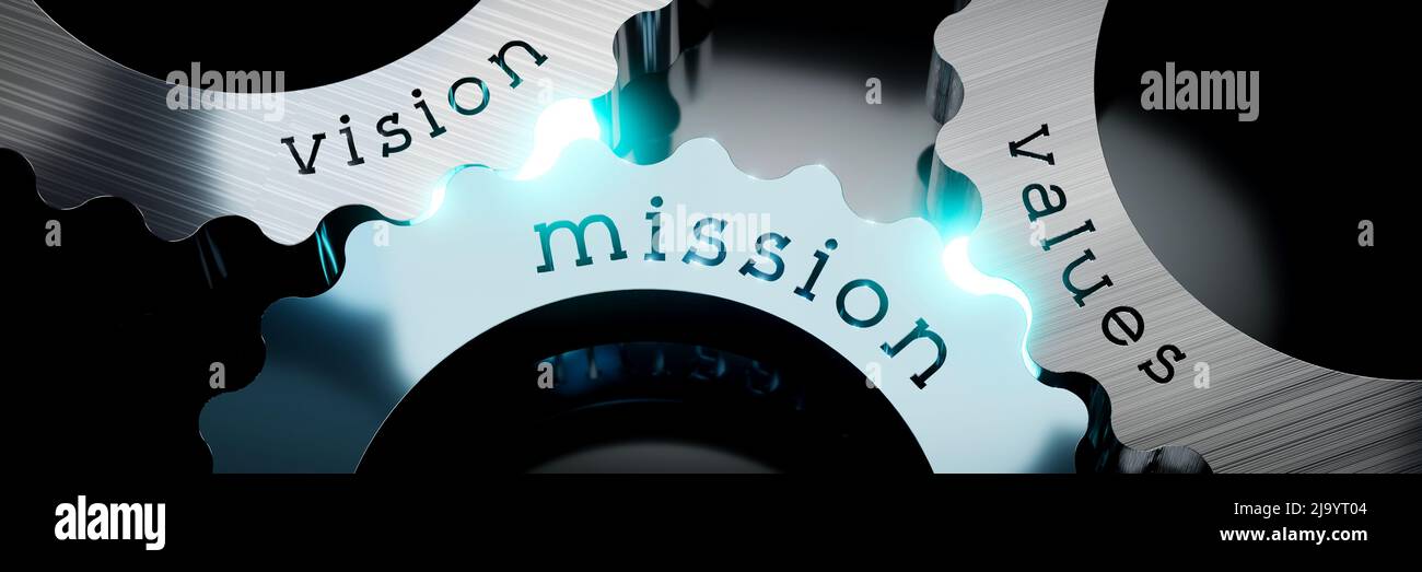 Mission, vision, values - gears concept - 3D illustration Stock Photo ...