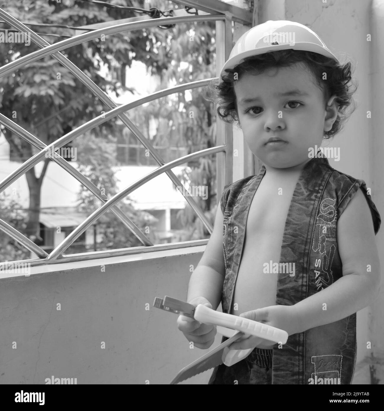 Cute little boy Shivaay at home balcony during summer time, Sweet