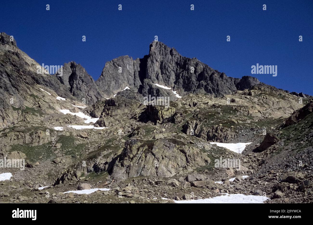 Les Aiguilles Rouges at the L'Index mountain station. Chamonix-Mont-Blanc, France 1990 Stock Photo