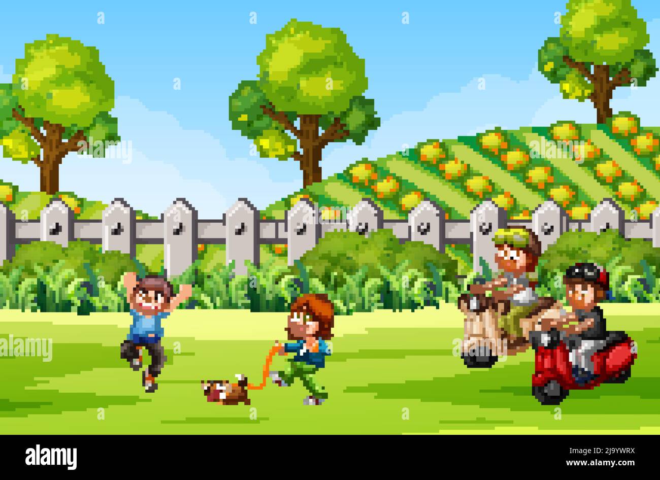 Children playing outdoor park illustration Stock Vector Image & Art - Alamy