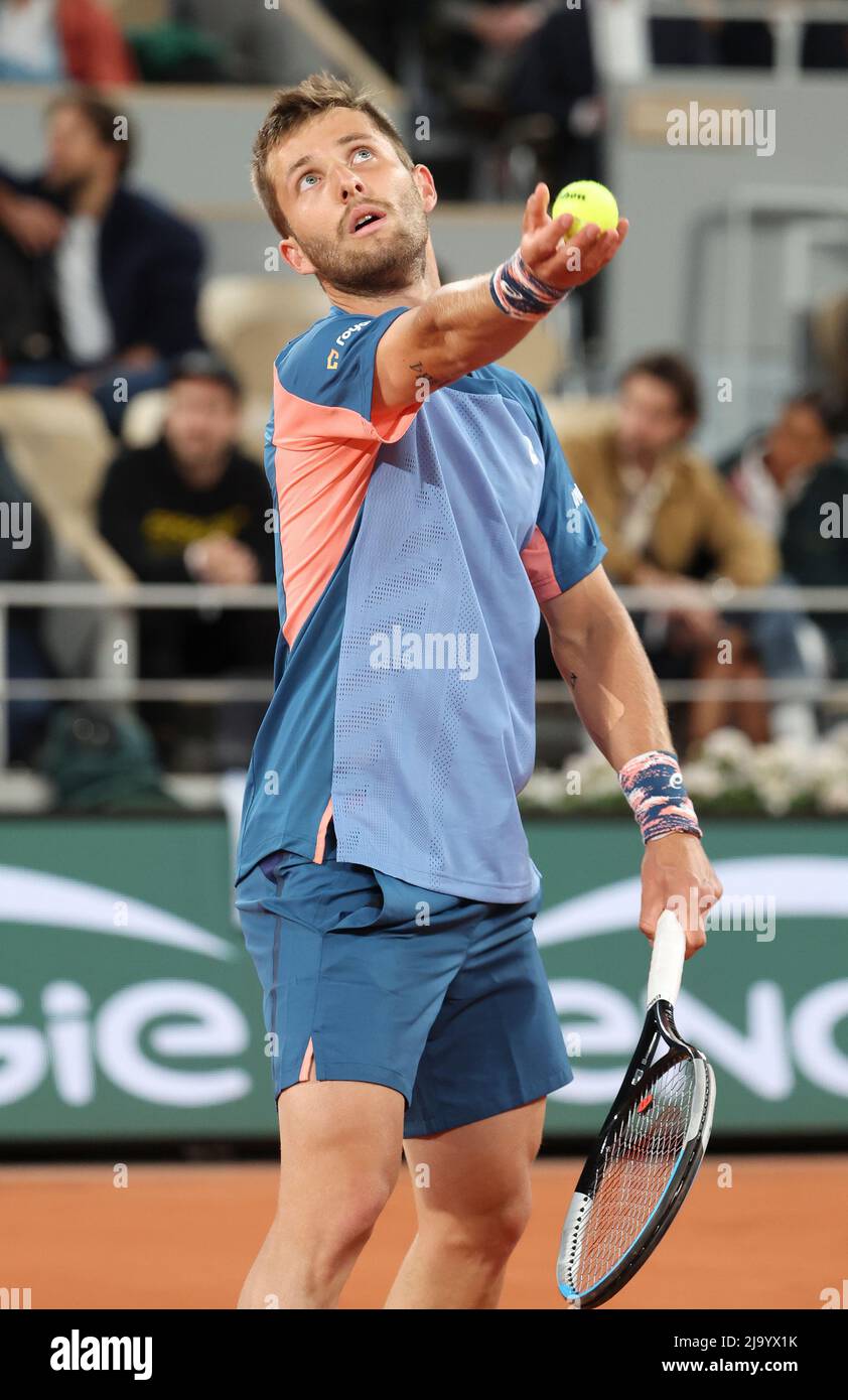 Paris, France. 25th May, 2022. Corentin Moutet of France during day 4 of  the French Open 2022, a tennis Grand Slam tournament on May 25, 2022 at  Roland-Garros stadium in Paris, France -