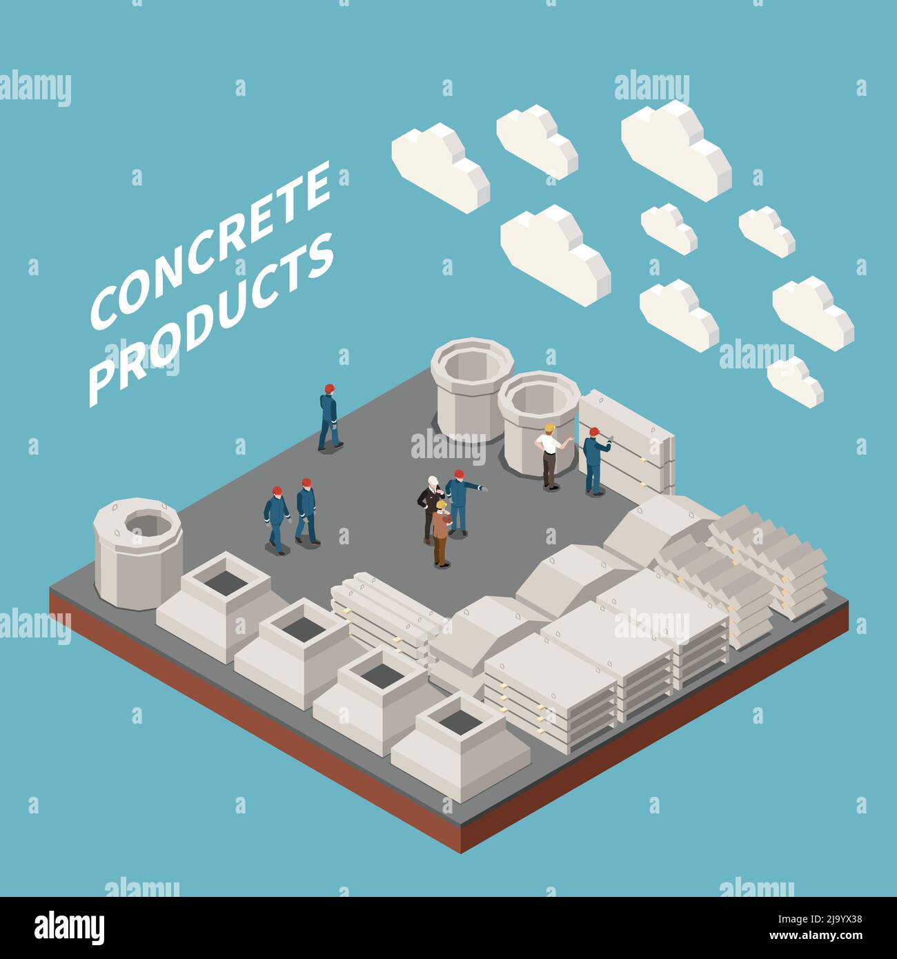 Concrete cement production isometric concept with concrete products